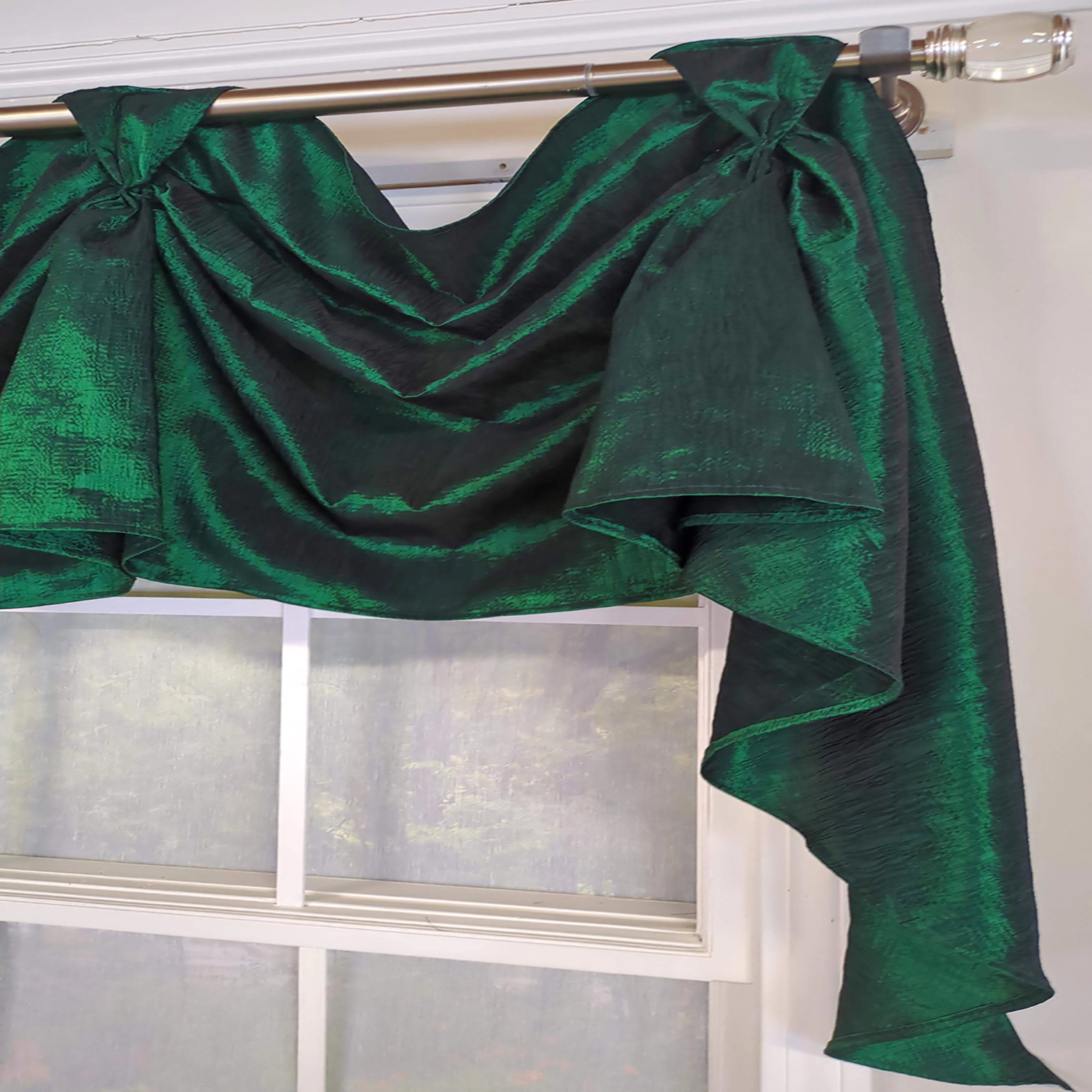 RLF Home Crinkle Taffeta 3-S Victory 100% Polyester Tab Top Swag Window Curtain 54" x 25" Green