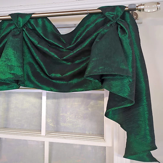 RLF Home Crinkle Taffeta 3-S Victory 100% Polyester Tab Top Swag Window Curtain 54" x 25" Green