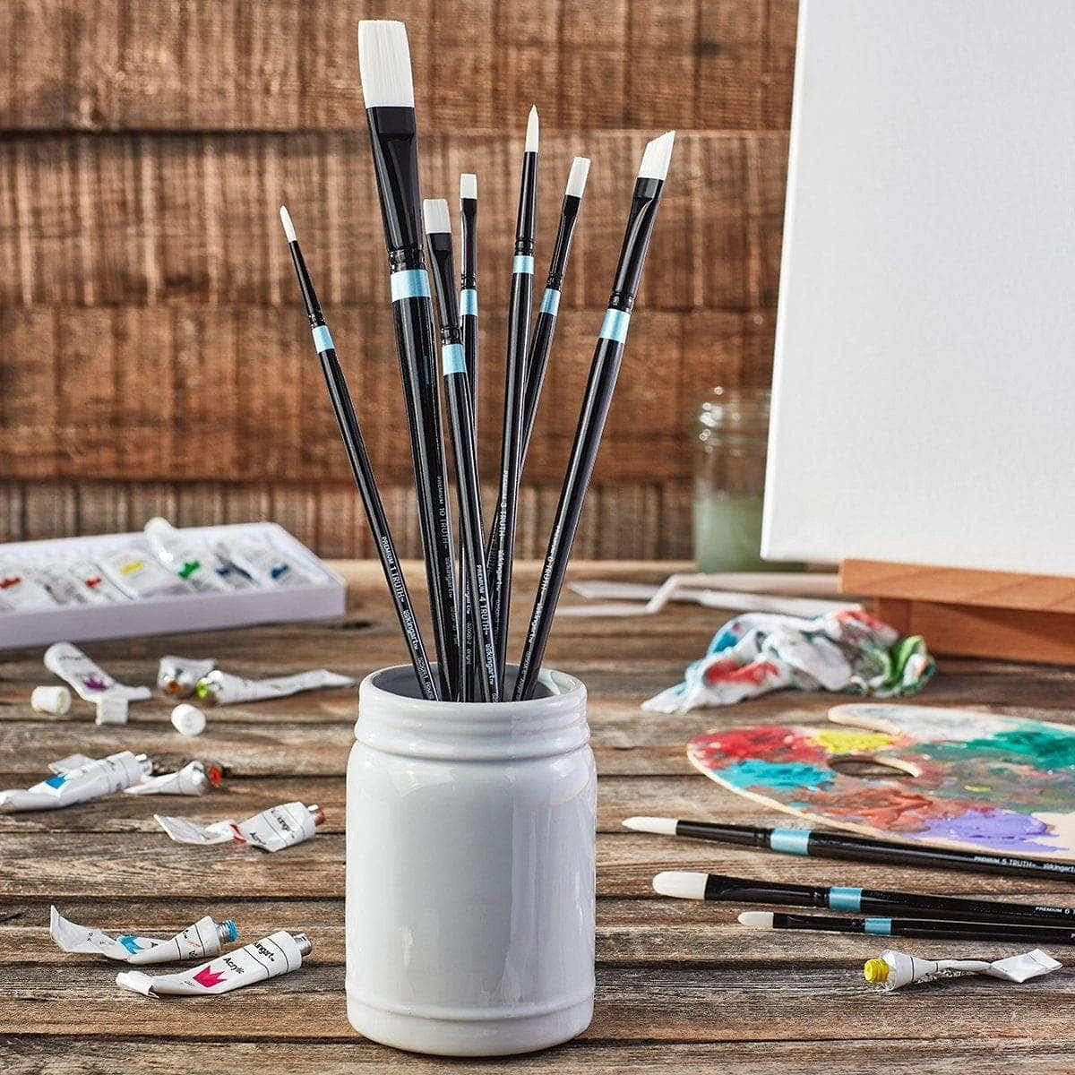 KINGART Truth White Taklon Long Handle Artist Brush Set 10 pc