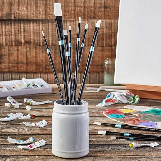 KINGART Truth White Taklon Long Handle Artist Brush Set 10 pc