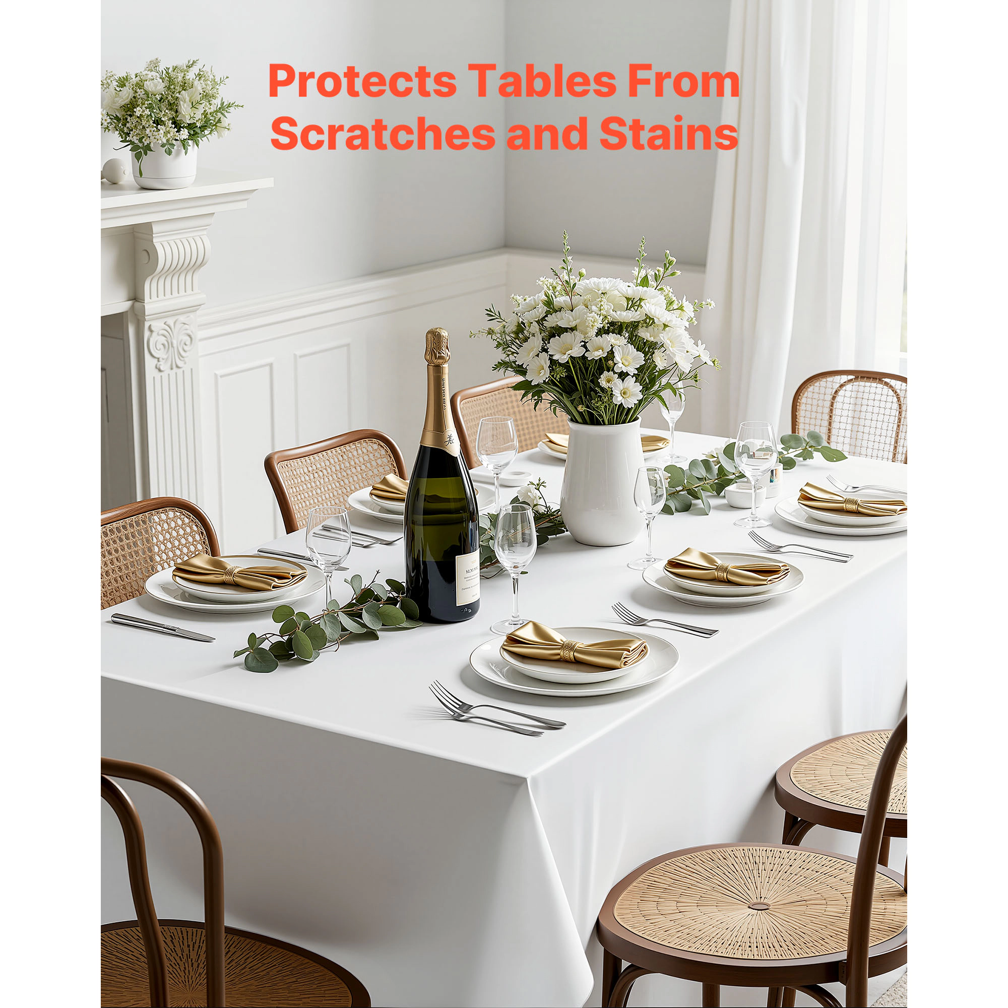 HONGGE White Tablecloths for Rectangle Tables Reusable and Machine Washable Table Clothes Wrinkle-Resistant Polyester