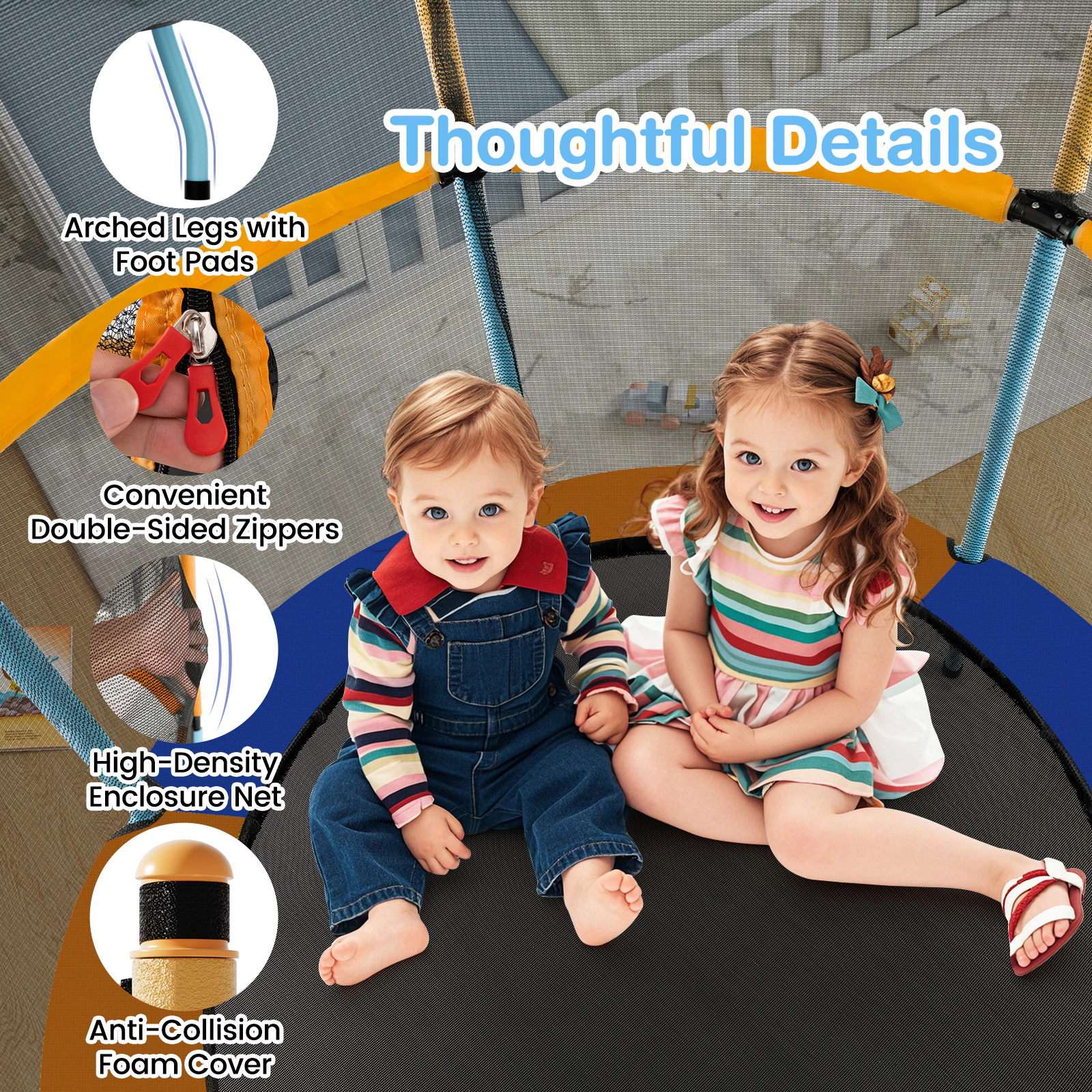 LJG 48 Inch Toddler Trampoline with Safety Enclosure Net