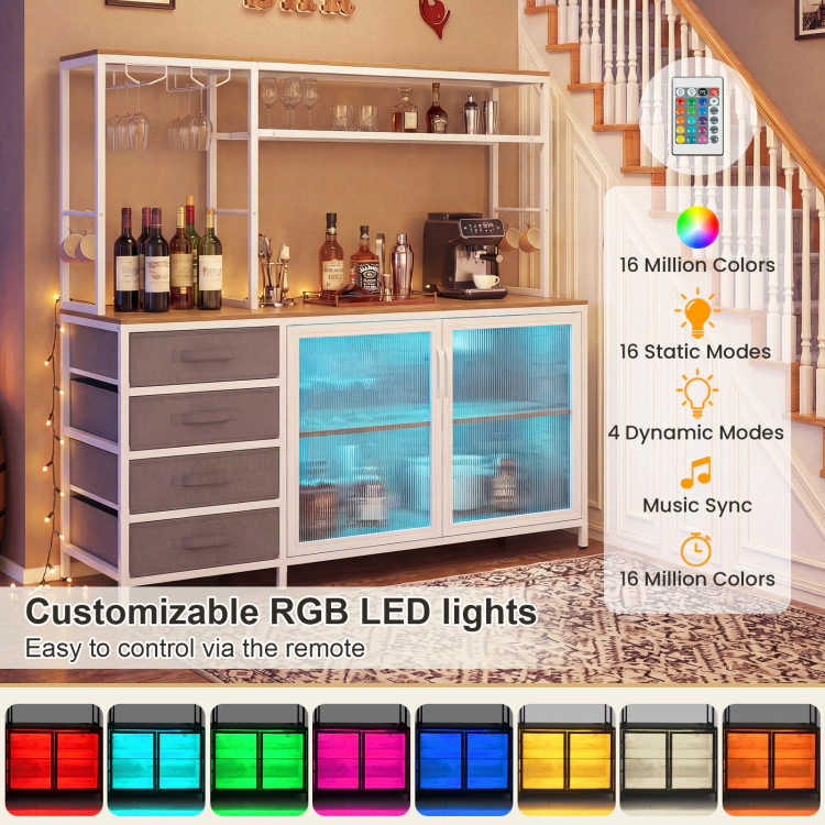 Hivvago Sideboard Buffet Cabinet With Led Lights 55 Inch Coffee Table Power Outlets