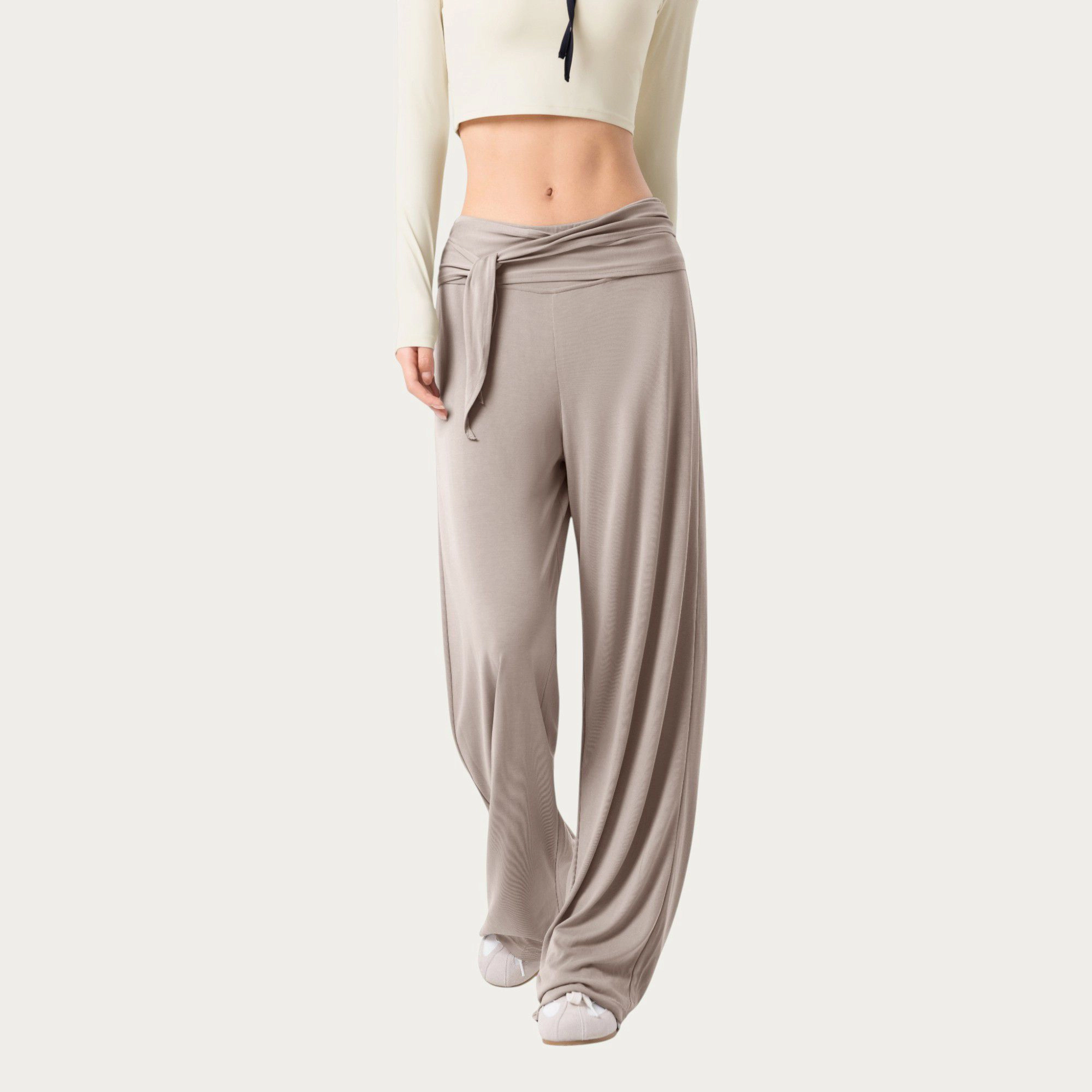 Anna-Kaci Women's Wide-Leg Lounge Pants with Wrap Tie Waistband and Relaxed High-Waist Fit