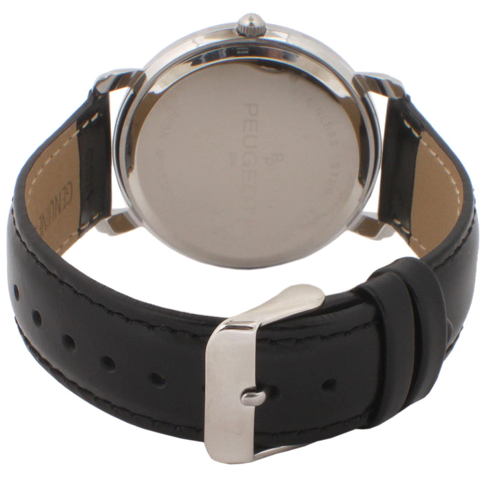 Peugeot Men's 38mm Black Dial Retro Design Calf Skin Leather Strap watch