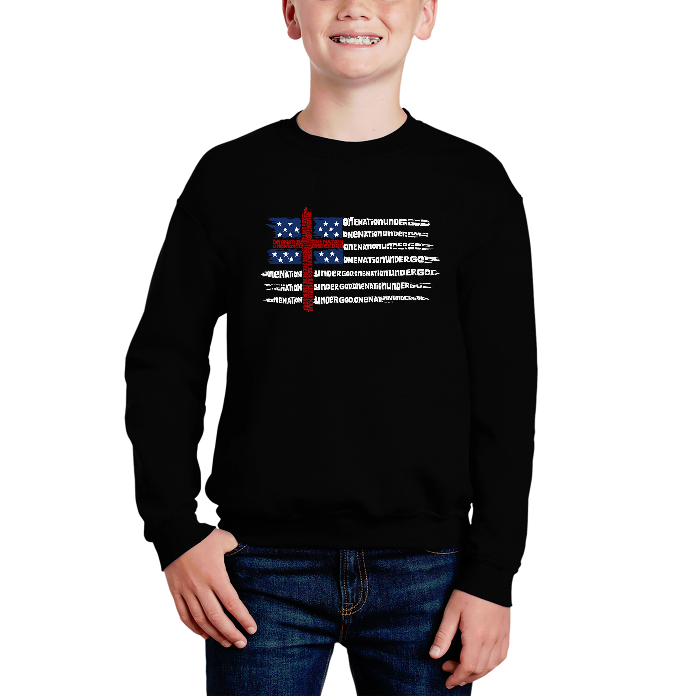 LA Pop Art Boy's Word Sweatshirt - One Nation Flag