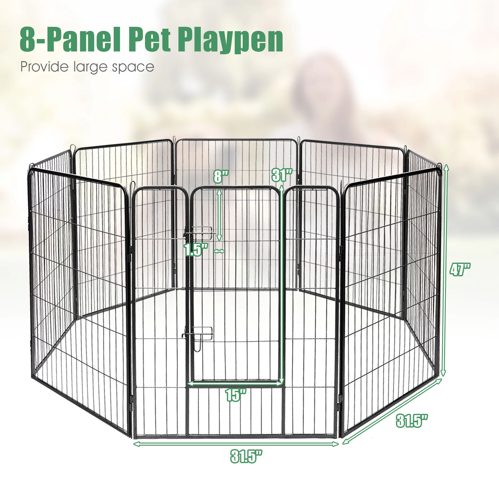 SUGIFT 8-Panel Heavy Duty Steel Pet Playpen Fence Gate with Door 31.5 x 48-in or 31.5 x 40-in Panels As Picture Show