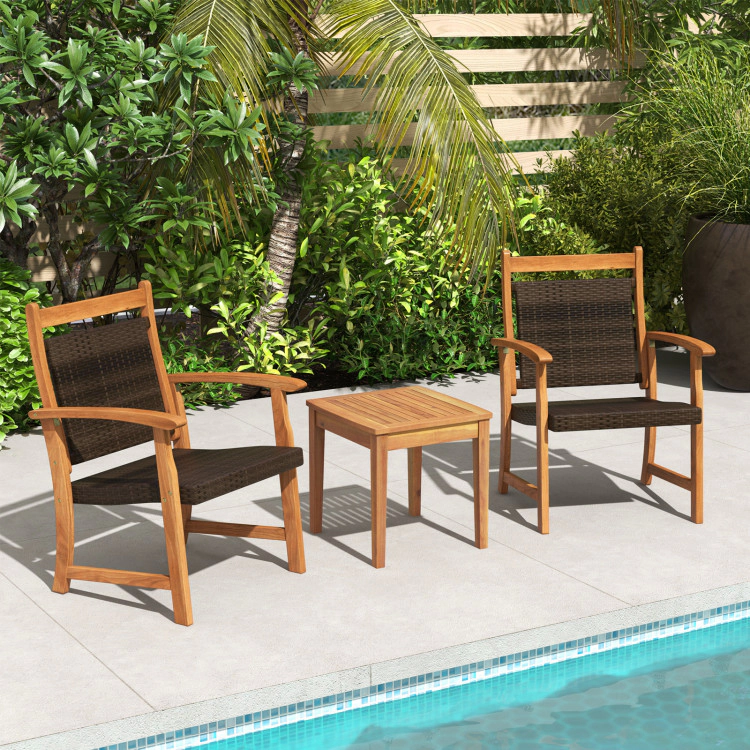 Hivvago 3 Pieces Rattan Bistro Set With Acacia Wood Frame For Garden