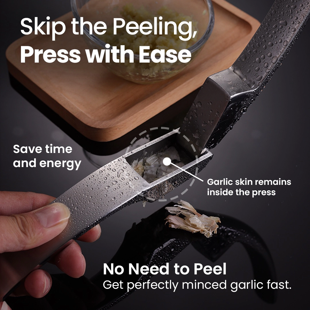Gourmet Easy Garlic Press No Need to Peel, Stainless Steel Garlic Mincer