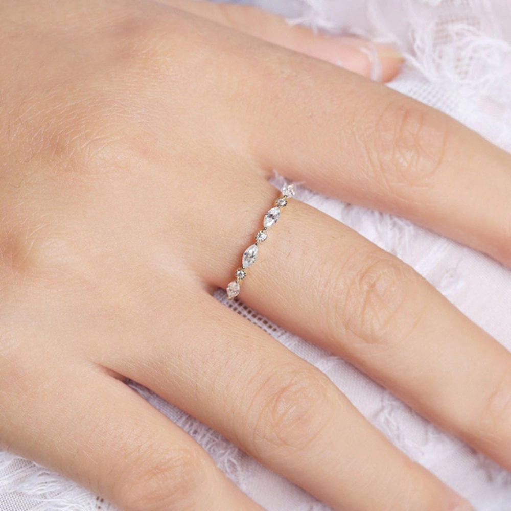 Wardrobe Whimsy Marquise Round Cut Cubic Zirconia Stackable Band Ring for Women