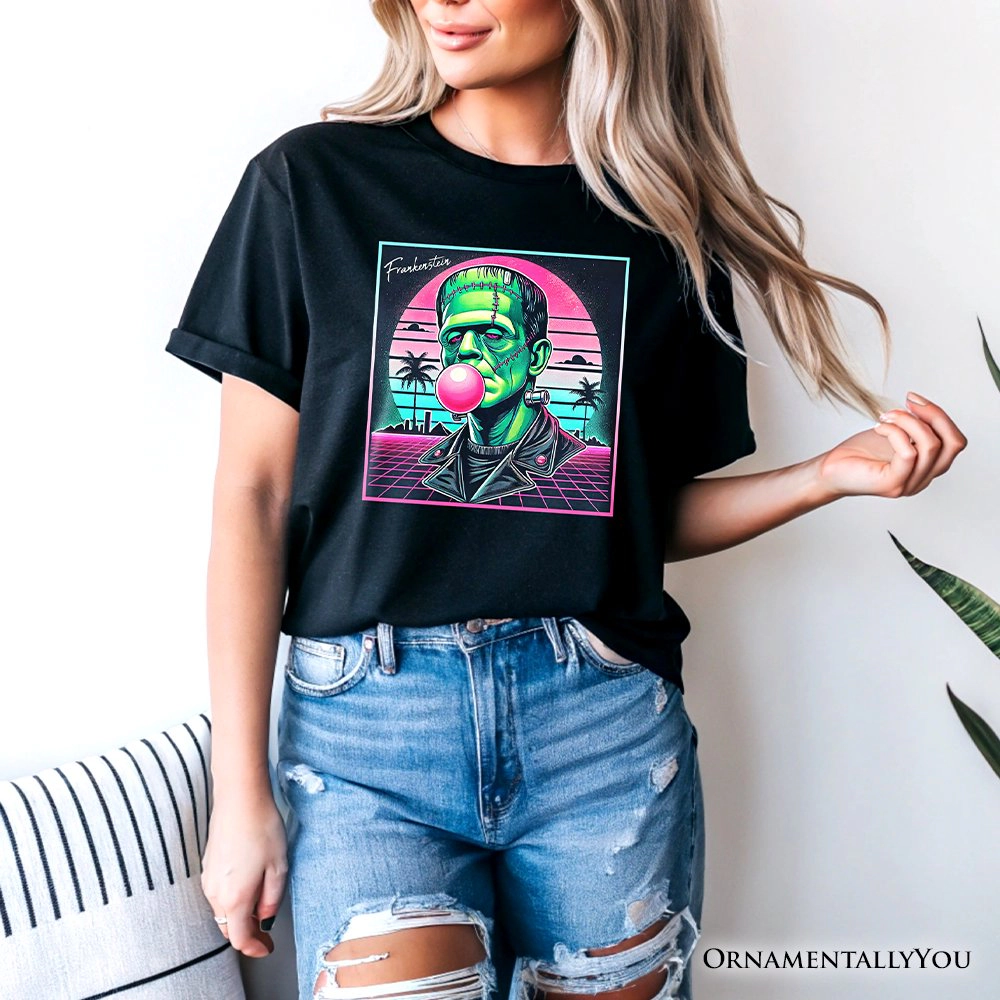OrnamentallyYou Unisex Vaperwave Frankenstein Neon Horror Halloween T-Shirt