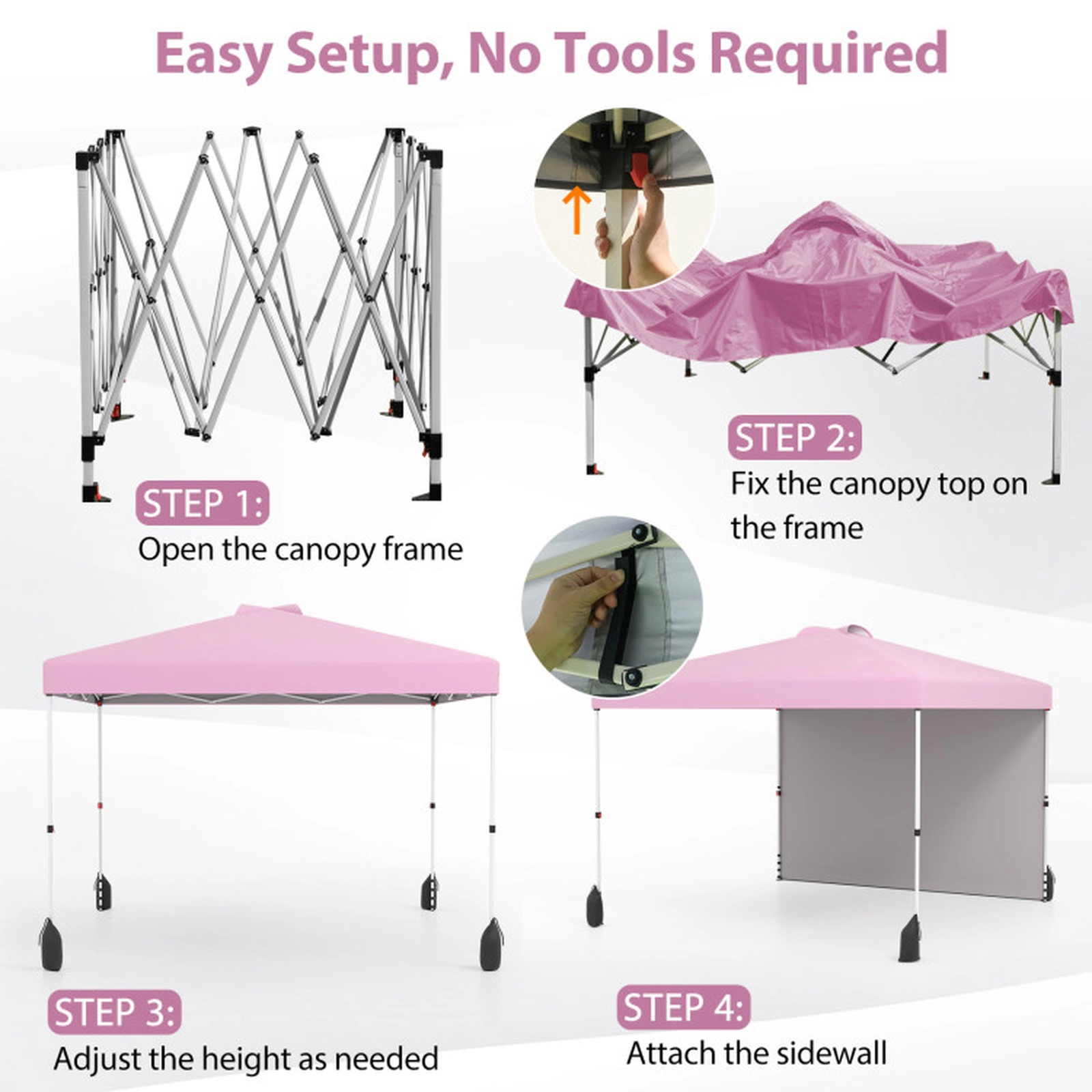SUGIFT 10 x 10-ft Pop Up Canopy Tent with Sidewall and Wheeled Bag Adjustable Height Pink
