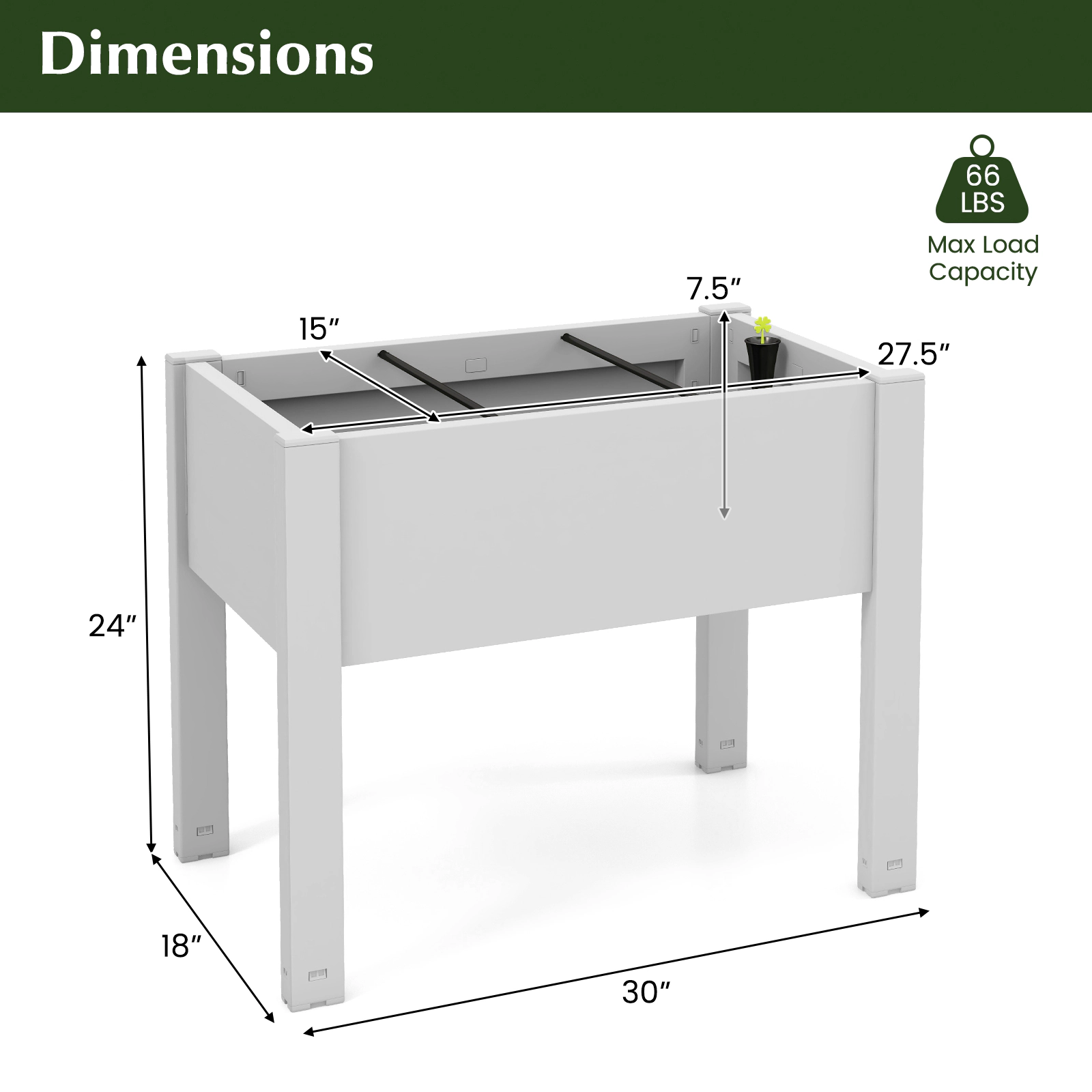 Hivvago 53L Raised Bed Grow Box Self-Watering Planter Box Stand with Water Level Monitor