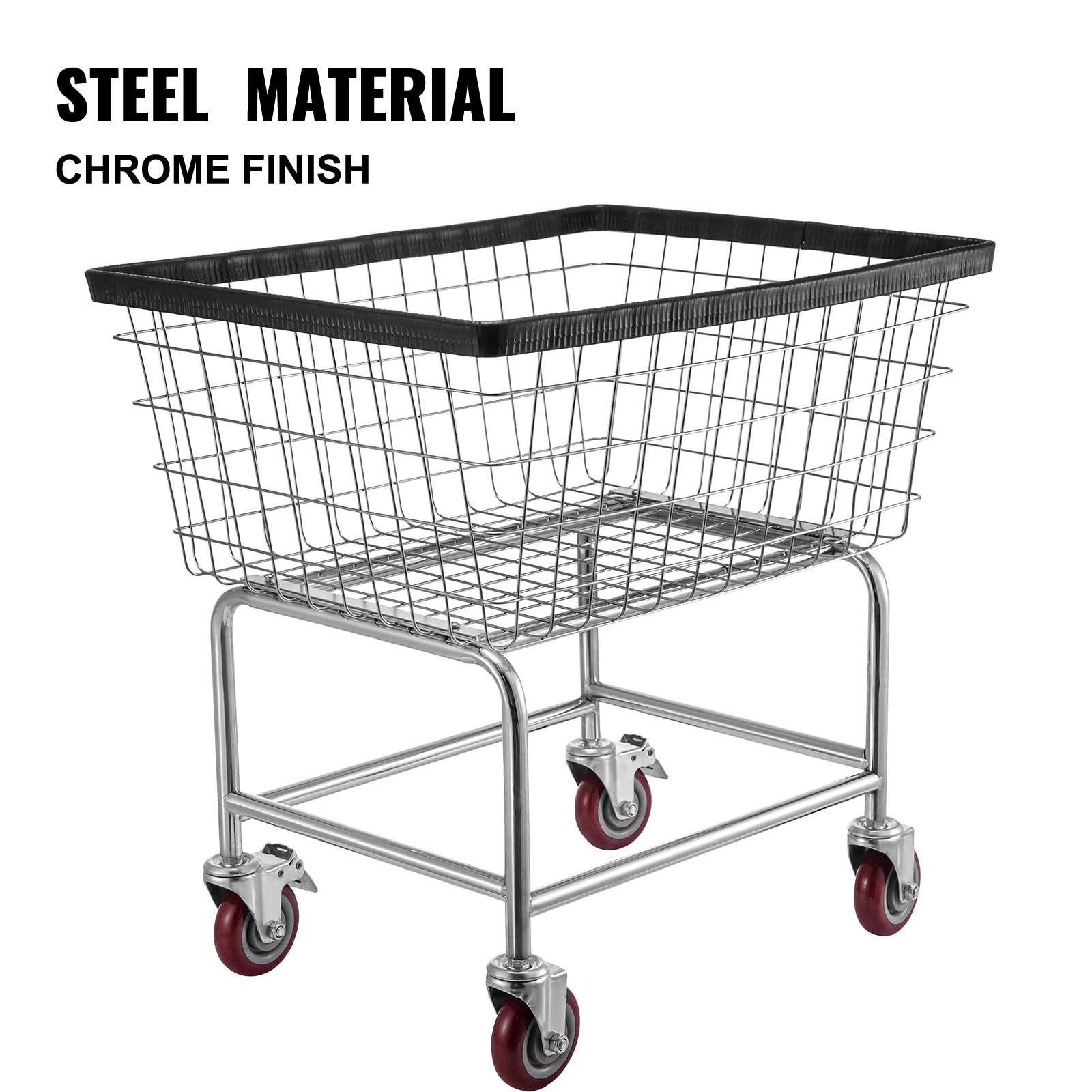 HONGGE Commercial Wire Laundry Cart with Wheels, 2.5 Bushel Steel Basket, 26.7 x 21.7 x 26.4 Inch