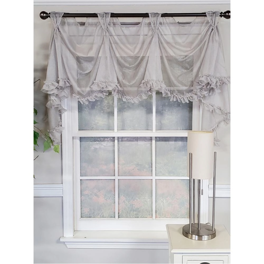 RLF Home Luxurious Modern Design Classic Sheers Victory Swag 3-Scoop Window Valance 50" x 25" Silver