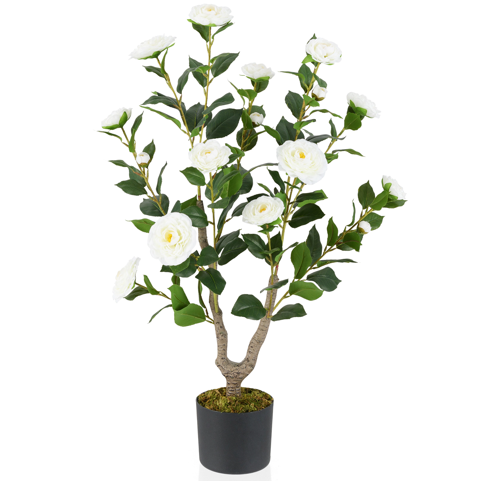 SlickBlue Artificial Camellia Tree with Decorative Pot for Home Decor
