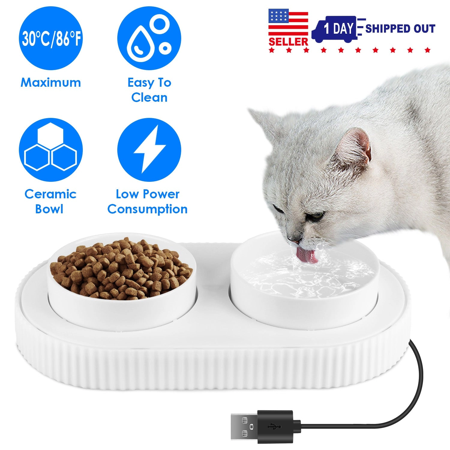 GBruno Ceramic Heated Pet Water Bowl