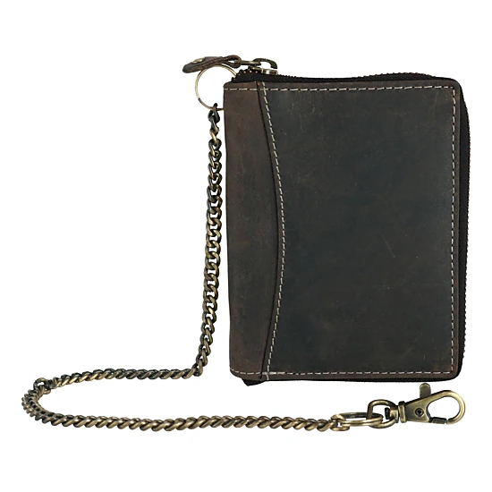 CTM Men's Hunter Leather Zip-Around Bifold Chain Wallet