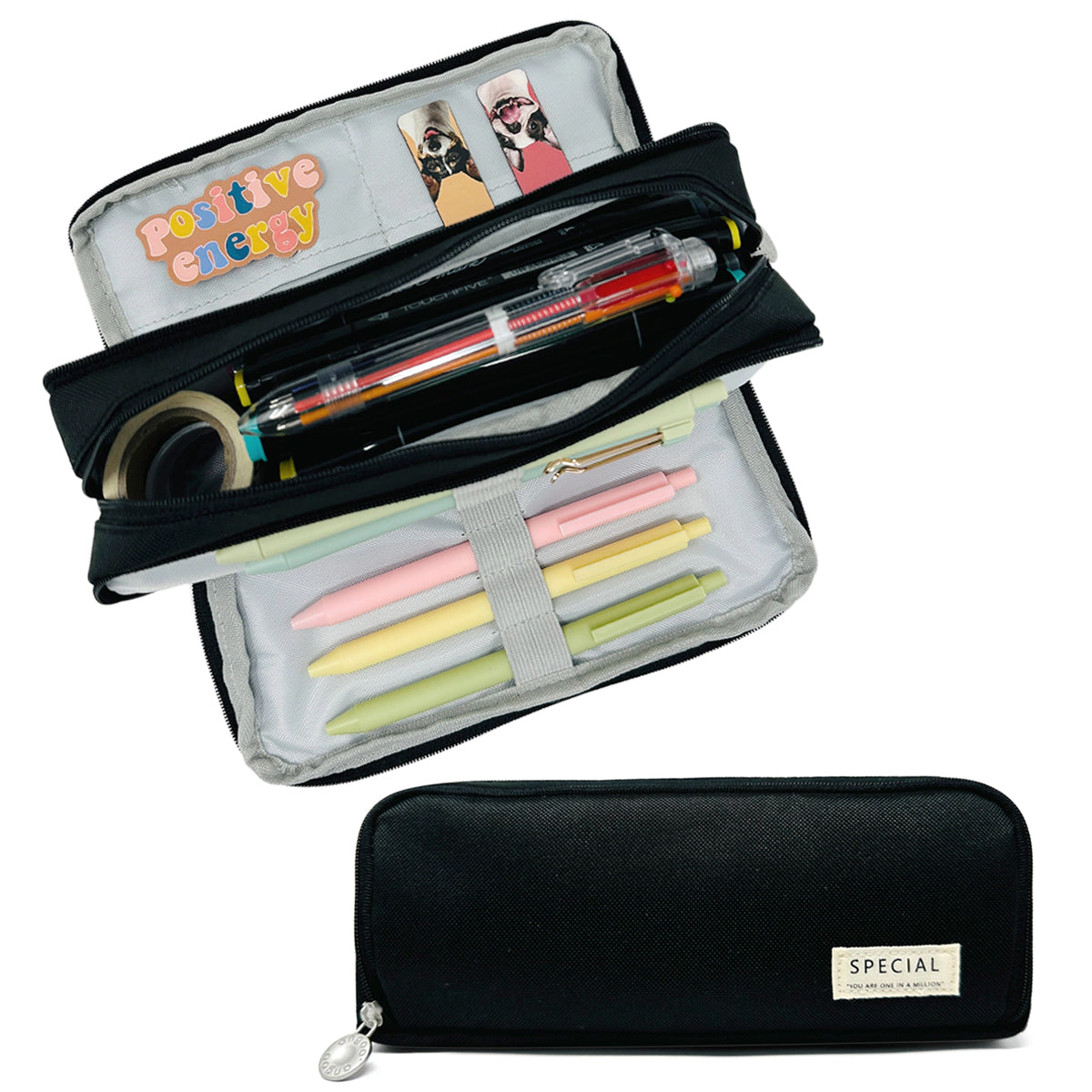 Wrapables Large Capacity Pencil Case, 3 Compartment Pencil Pouch for Stationery Pens