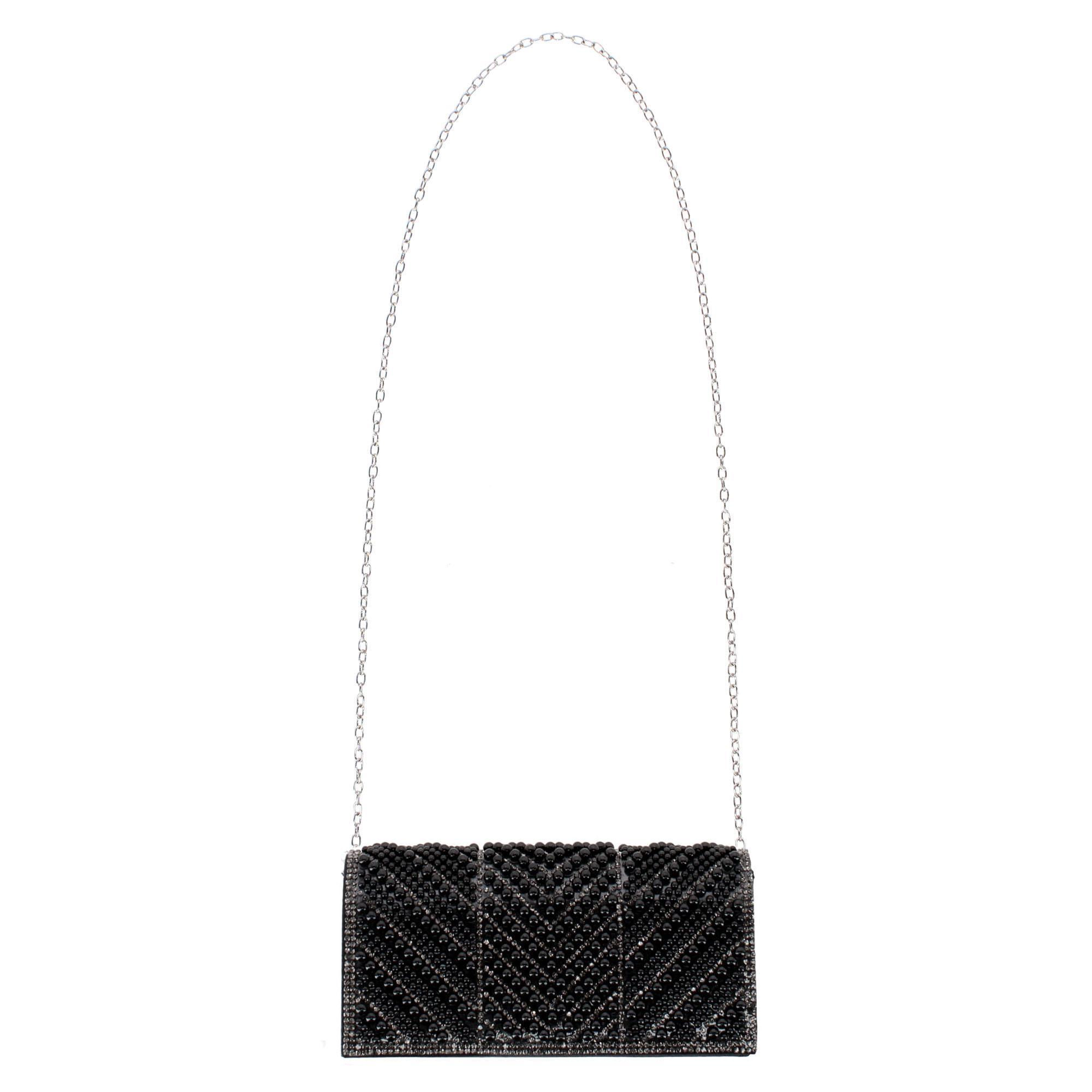 CTM Women's Synthetic Rhinestone and Pearl Evening Clutch Handbag