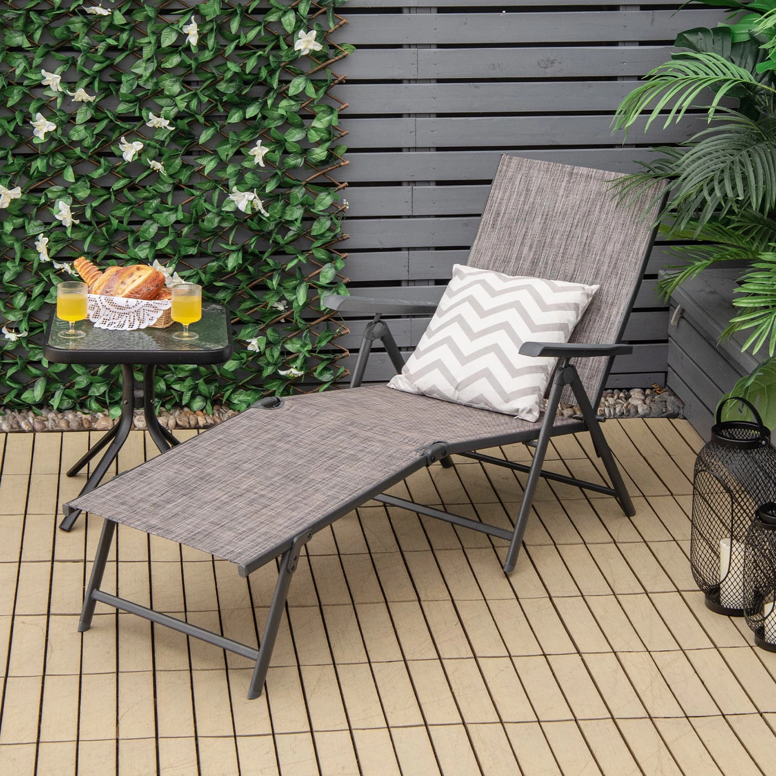 SUGIFT 2-Piece Folding Chaise Lounge Chairs, 5-Position Backrest, 2-Position Footrest, Gray