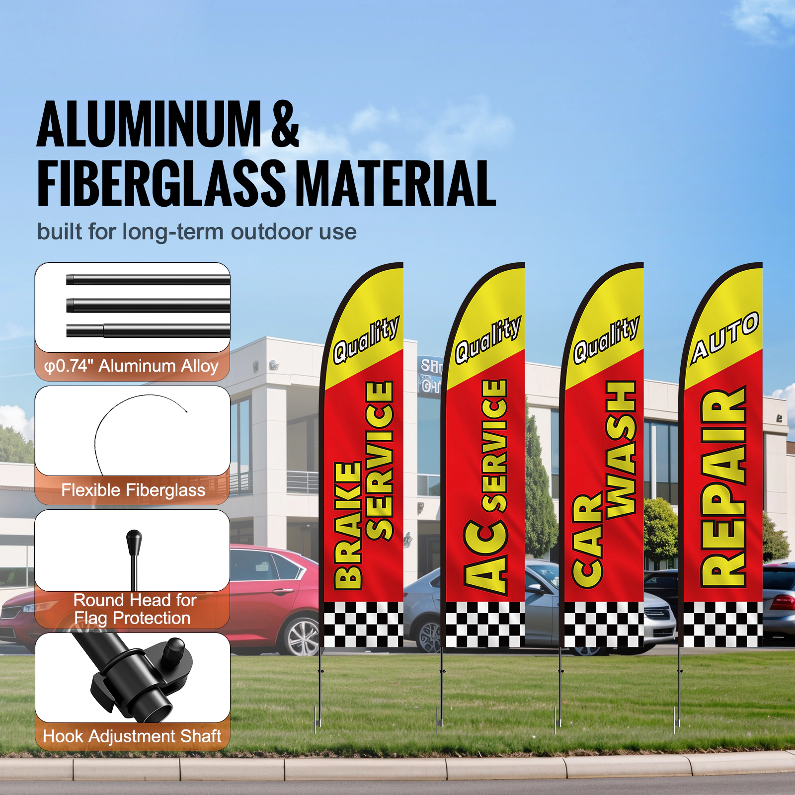 HONGGE Feather Flag Pole Kit Swooper Flag Pole Sign Flag Poles for Business Advertising Flags Outdoor with Ground