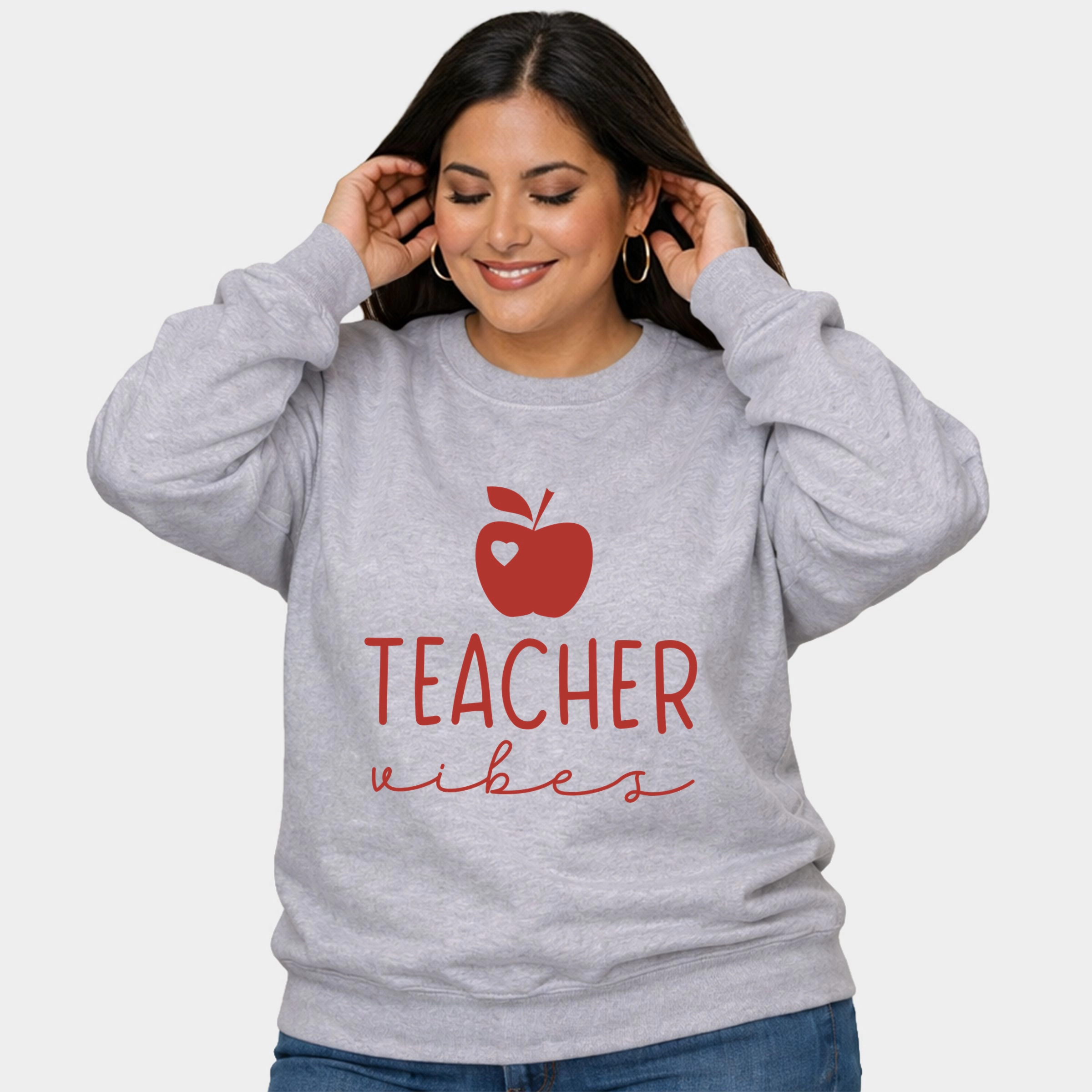 Simply Sage Market - Teacher Vibes Cursive Apple  Women's Plus Sized Graphic Sweatshirt