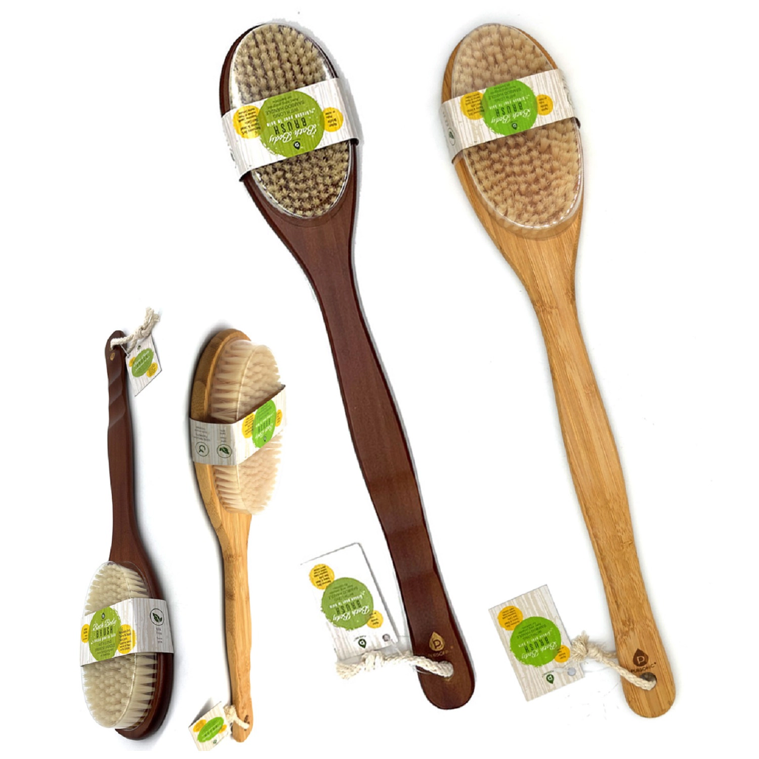 Pursonic Unisex Natural Bamboo Long Handle Exfoliating Bath Body Brush