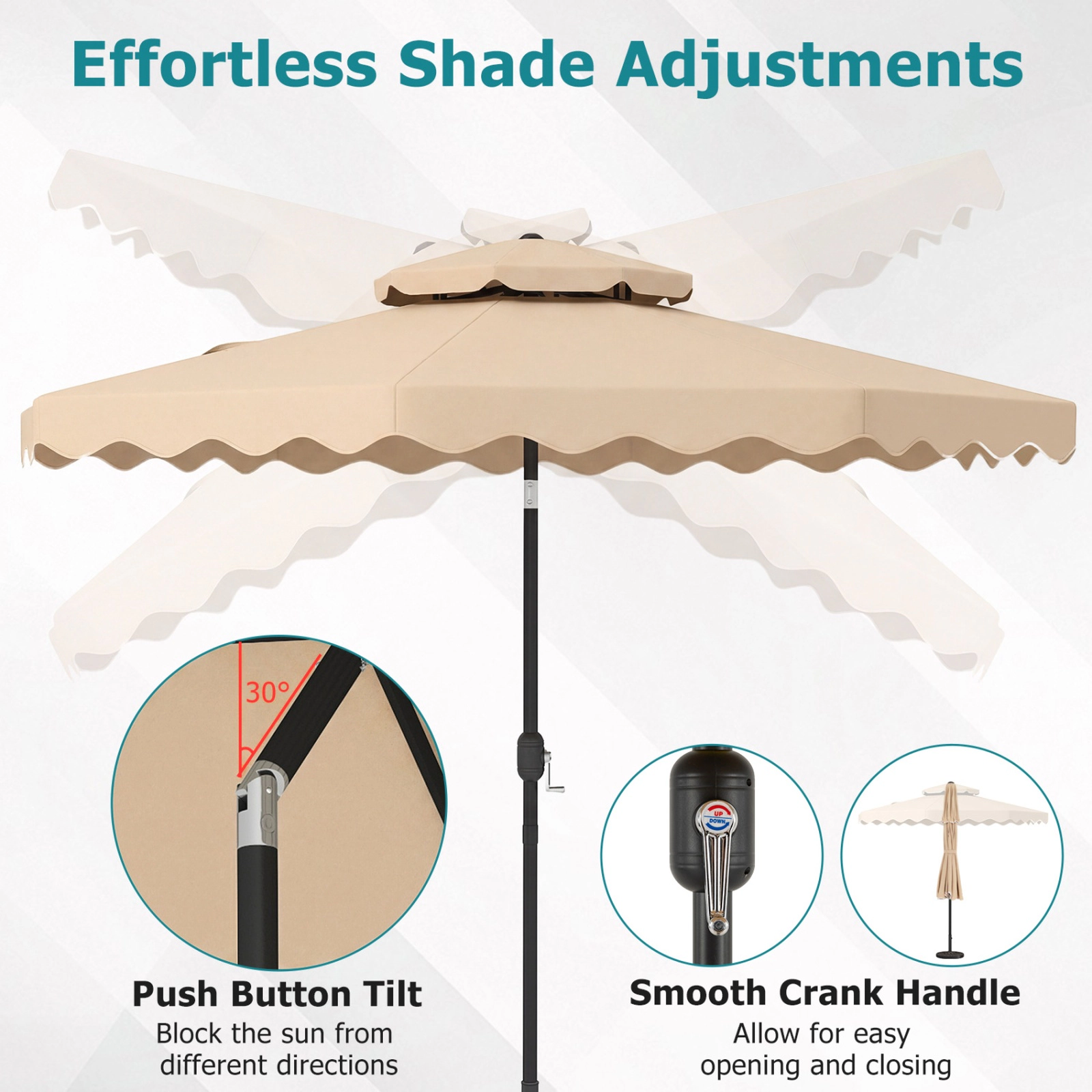 SUGIFT Vented Patio Umbrella with Push Button Tilt and Crank 9-Ft Canopy Beige