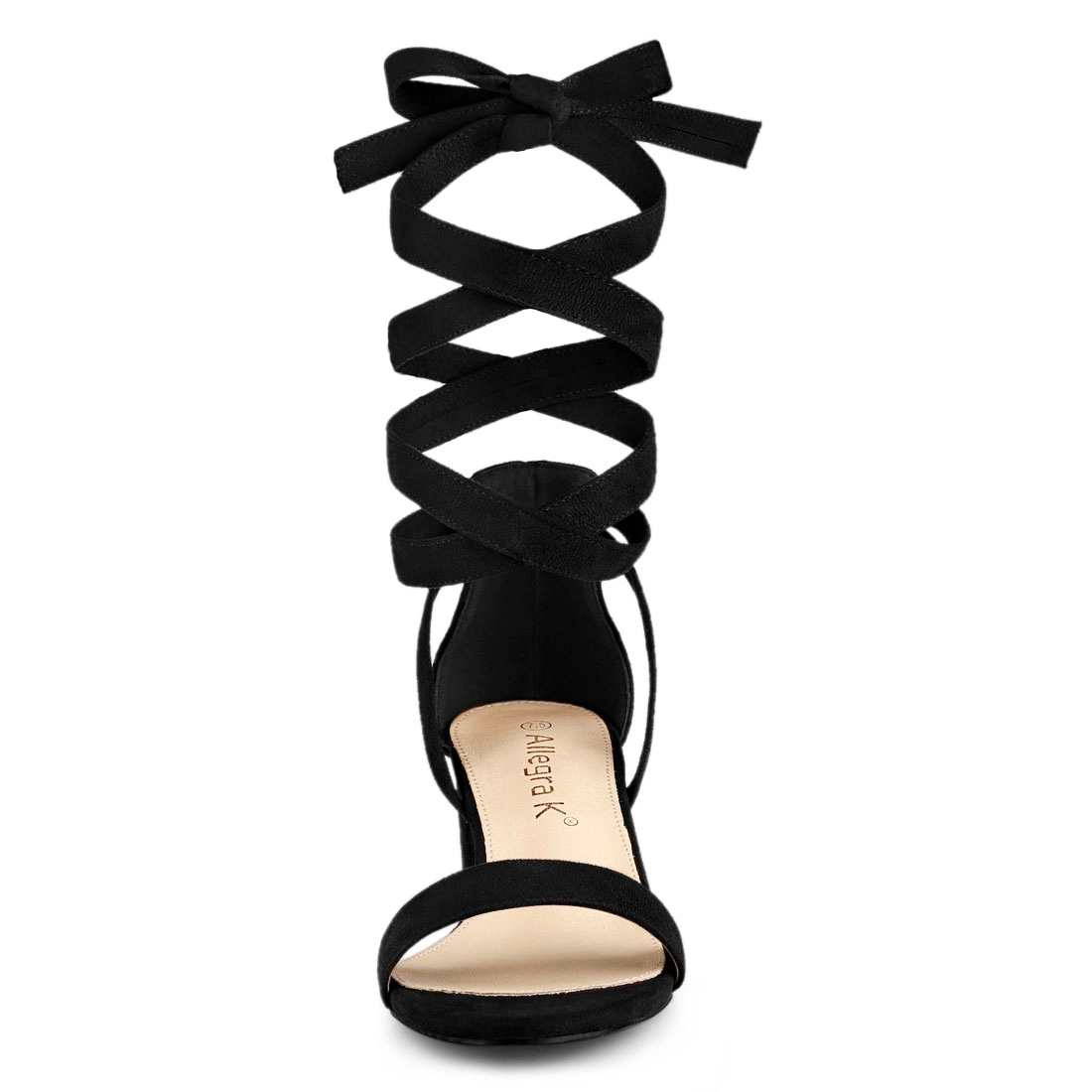 BLISSFUL STEP Women's Open Toe Block Heel Lace Up Heels Sandals