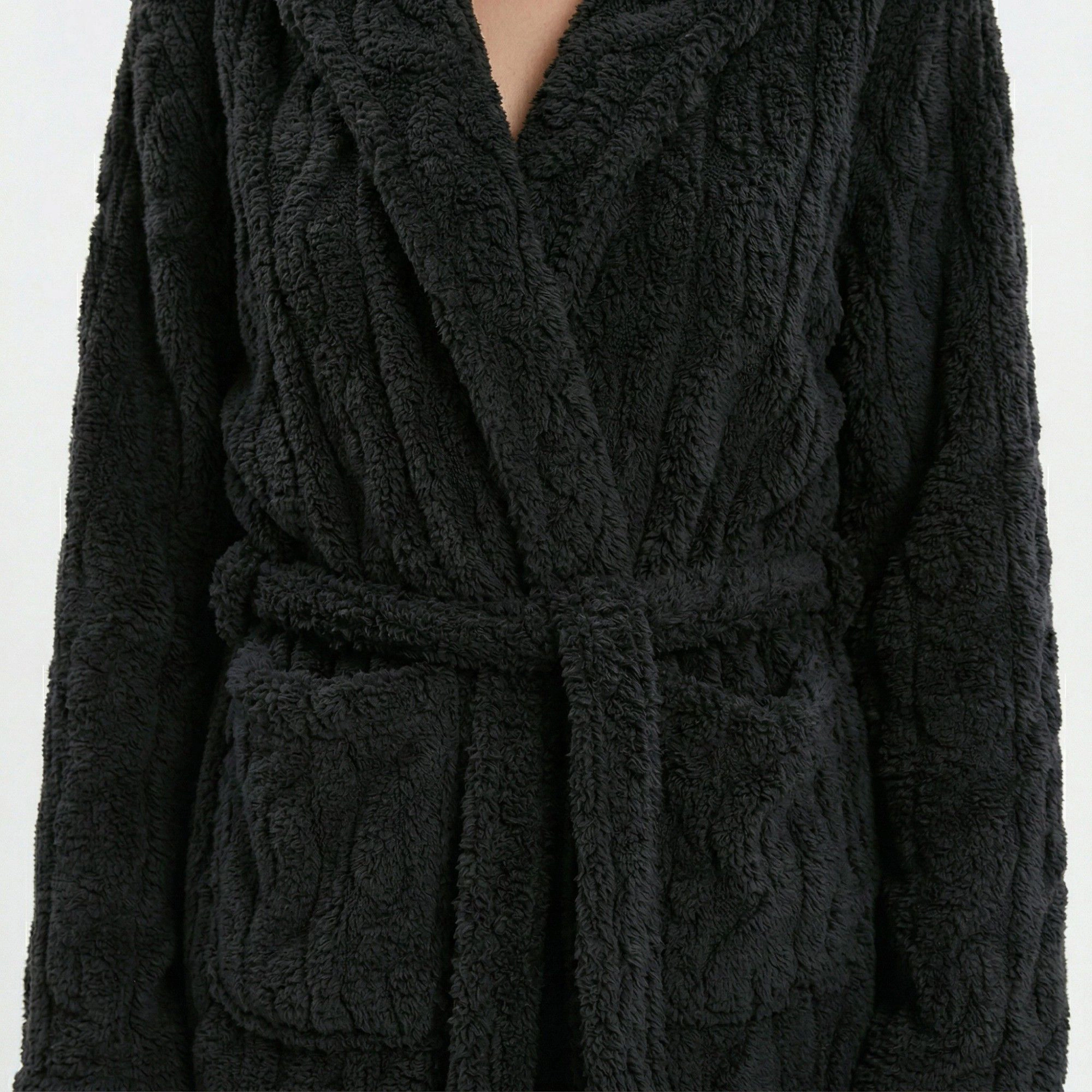 Anna-Kaci Women's Plush Hooded Bathrobe with Textured Fleece Fabric Adjustable Waist Tie Wrap Design and Front Pockets