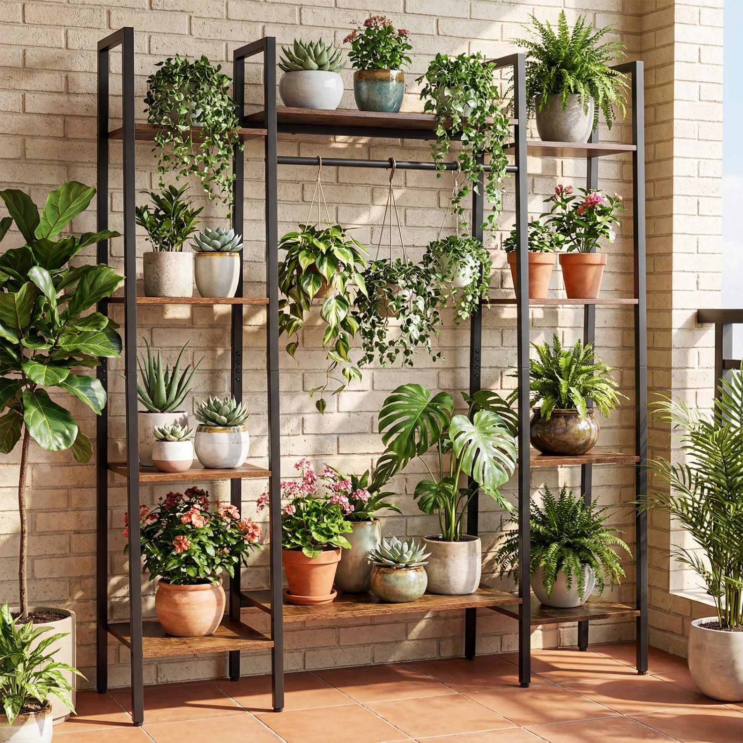 LJG 55.5 Inch Tall Plant Stand 10-Tier Plant Rack with 16 Colors LED Strip Lights