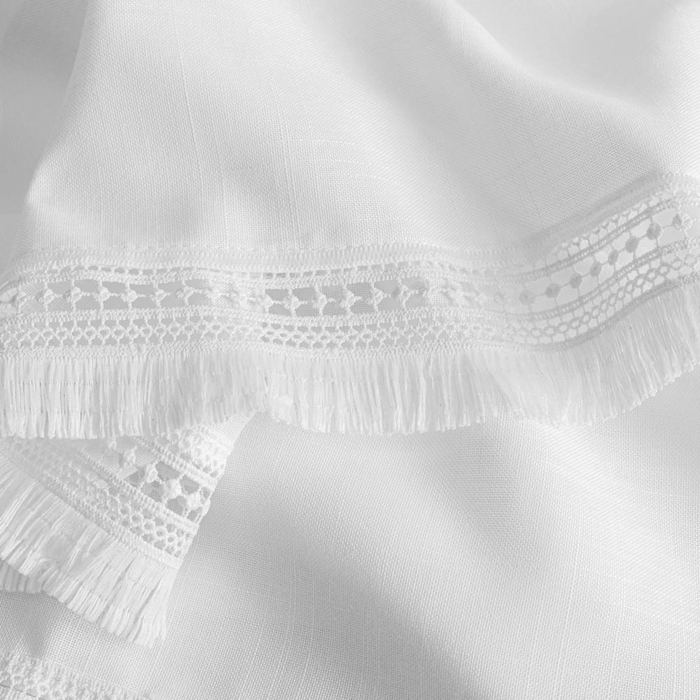 Ellis Curtain Brush Fringe Rod Pocket Tailored pairs with fringe - 80x45", White
