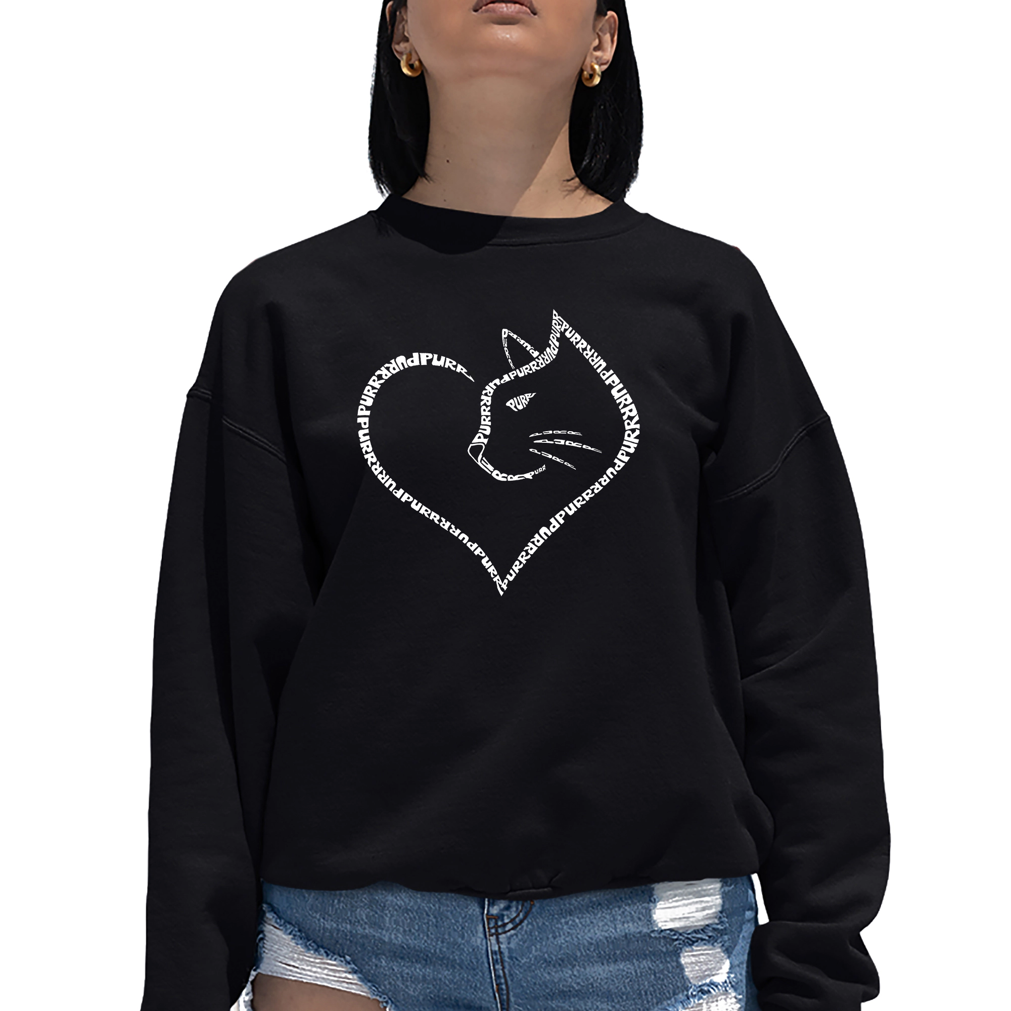 LA Pop Art Cat Heart - Women's Word Crewneck Sweatshirt