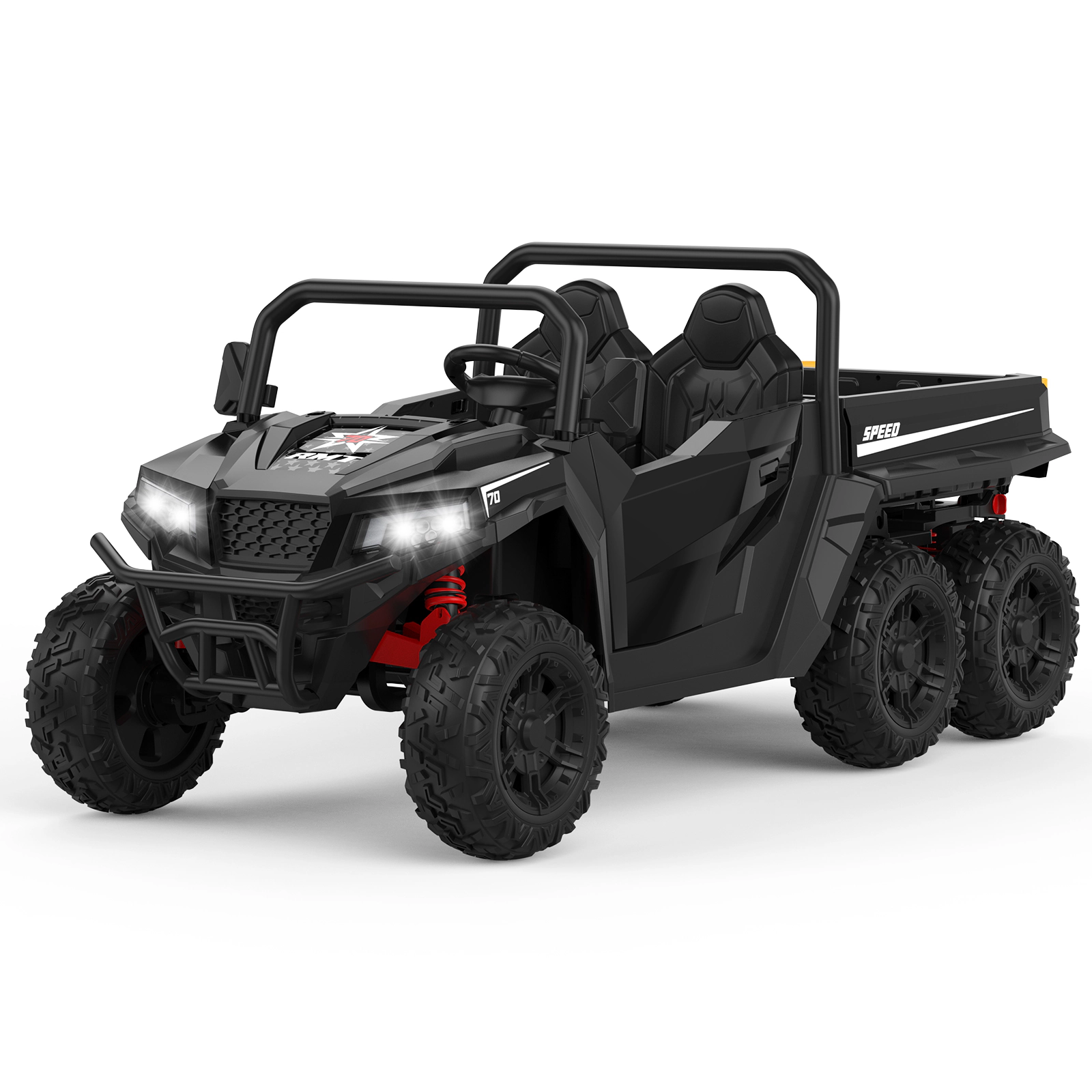 24V 4WD 6-Wheel Kids Electric Dump Truck, 2-Seater, 4×200W Motors, Remote Control, LED Lights, Music, Bed