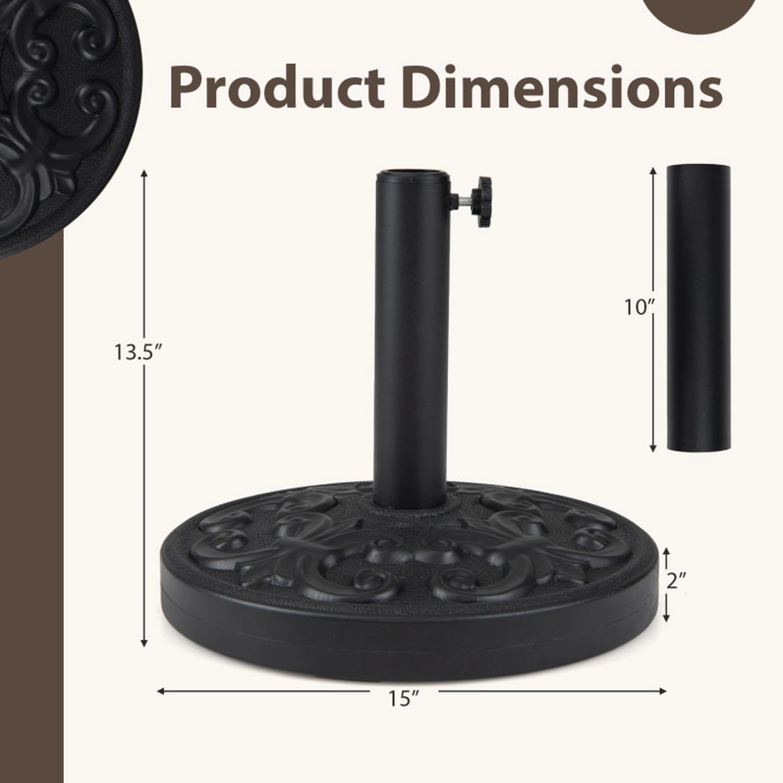 SUGIFT 26.5-lb Heavy-duty Round Umbrella Stand Base 33.5-in Tall for 8-9 ft Patio Umbrellas 1.5-1.9 in Poles Black