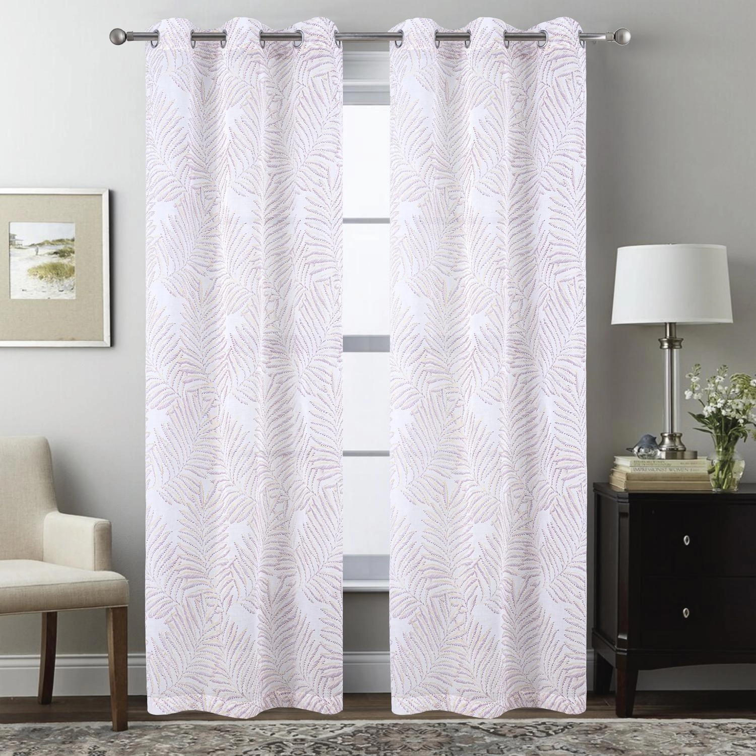 RT Designers Collection Faye Grommet Metallic Sheer Printed Doily Curtain Panel 54" x 84" Rose