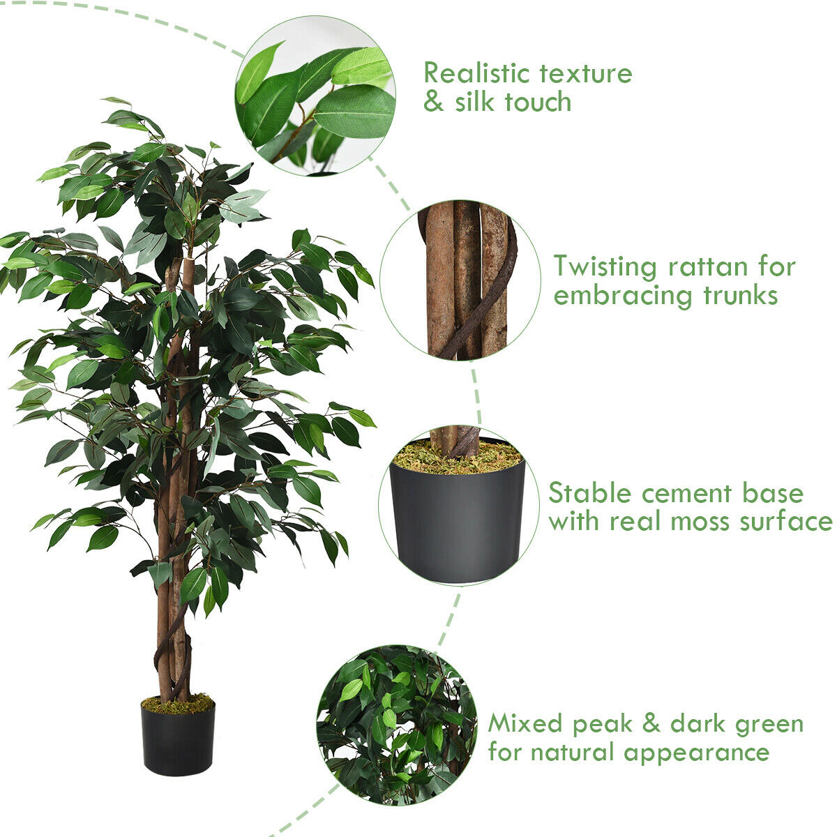 SlickBlue Artificial Ficus Floor Plant 4ft Cement Base Decorative Tree