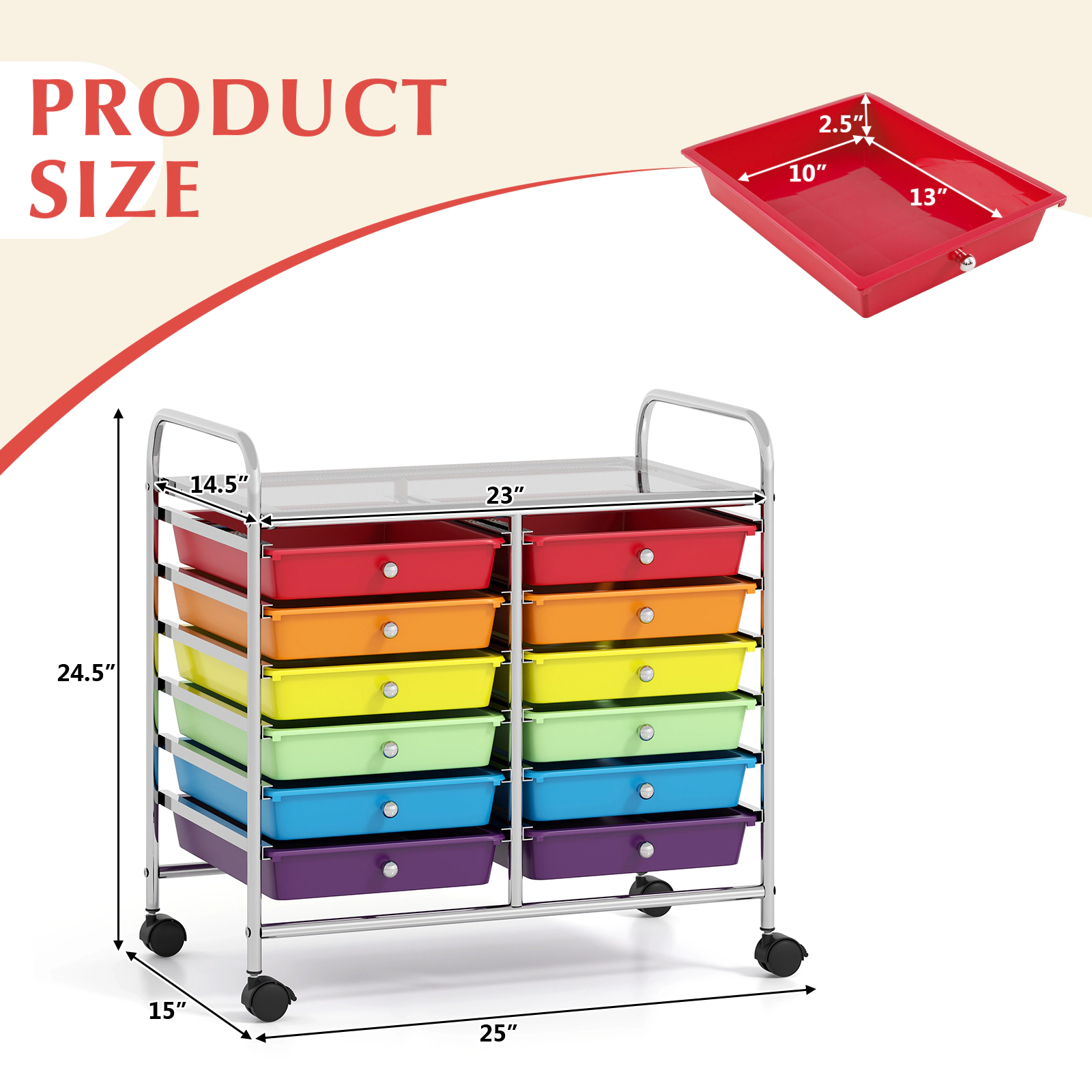 SUGIFT 12-Drawer Rolling Office Cart Home Filing and Supply Organizer with Locking Wheels and Top Shelf