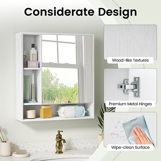 SUGIFT Wall Mounted Bathroom Cabinet with Mirror Single Door 21.5-in Frame 176-lb Capacity Wall Storage 1-Piece White