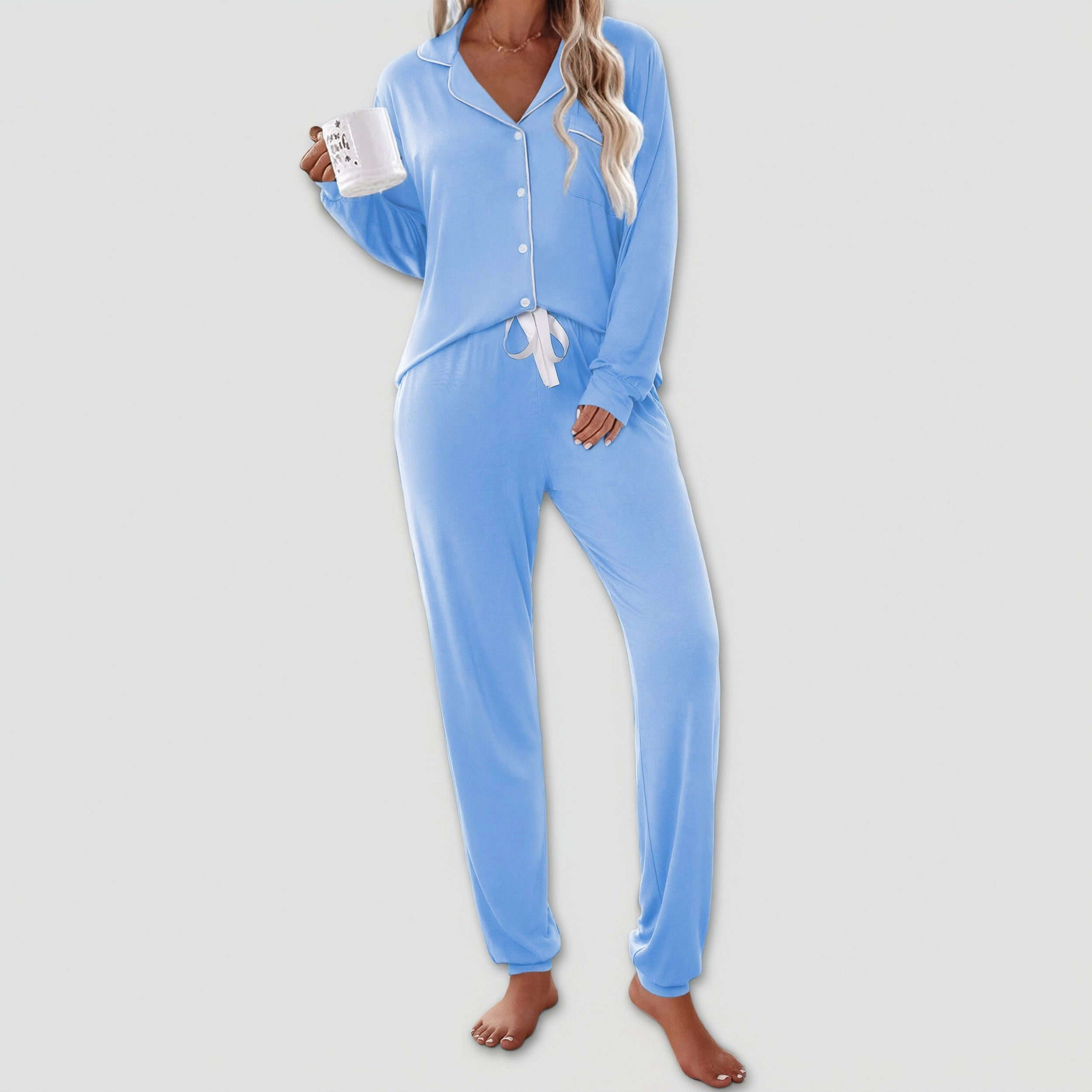 Ekouaer Pajamas Set Long Sleeve Womens Sleepwear Button Down Nightwear Pajama Loungewear