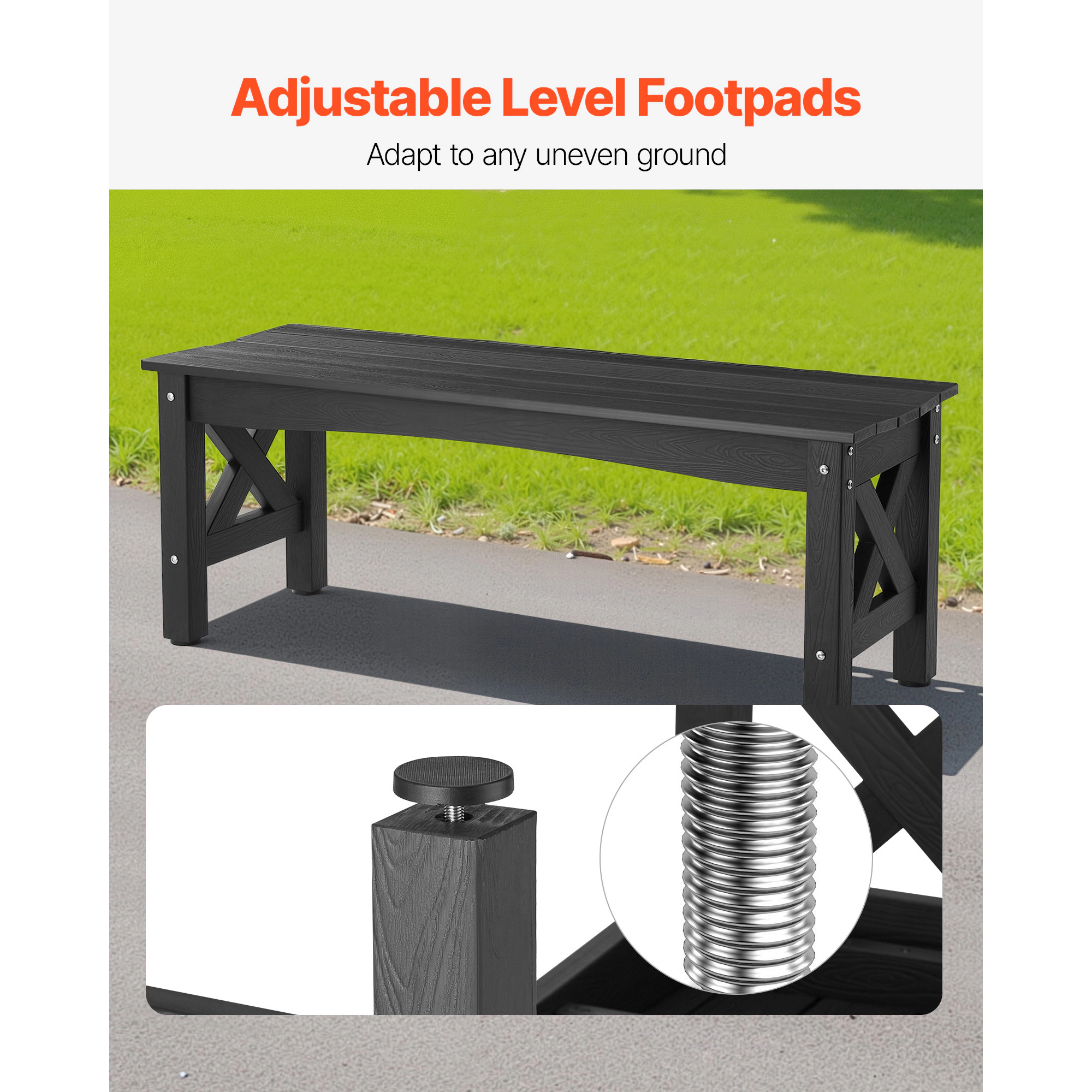 HONGGE Weatherproof Outdoor Bench Frame for Patio, Garden, Park, Yard, or Front Porch