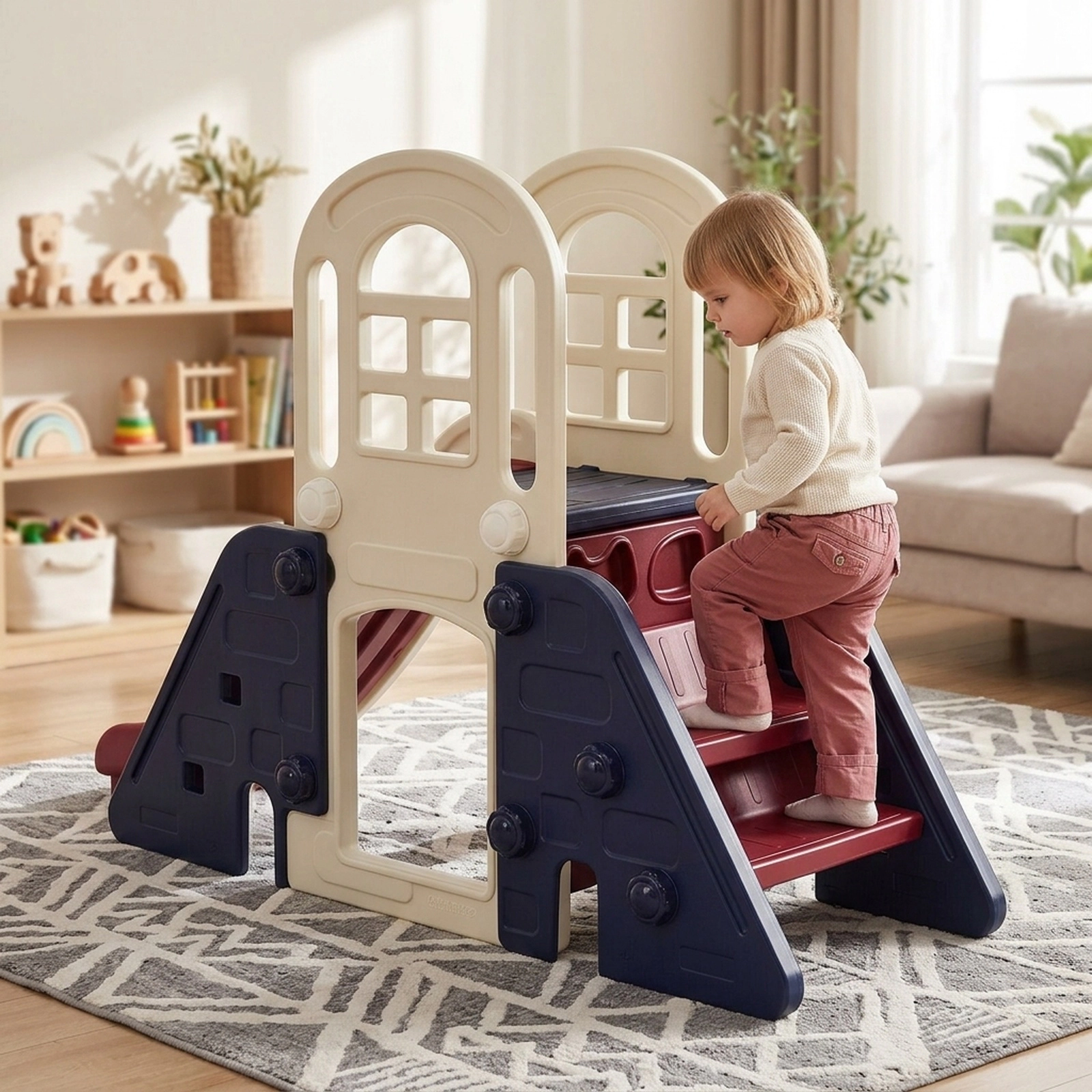 6-in-1 Kids Slide Climber Playset for Indoor Outdoor Use Rock Panel Ring Toss Telescope 160-lb Platform Ages 3+ Blue