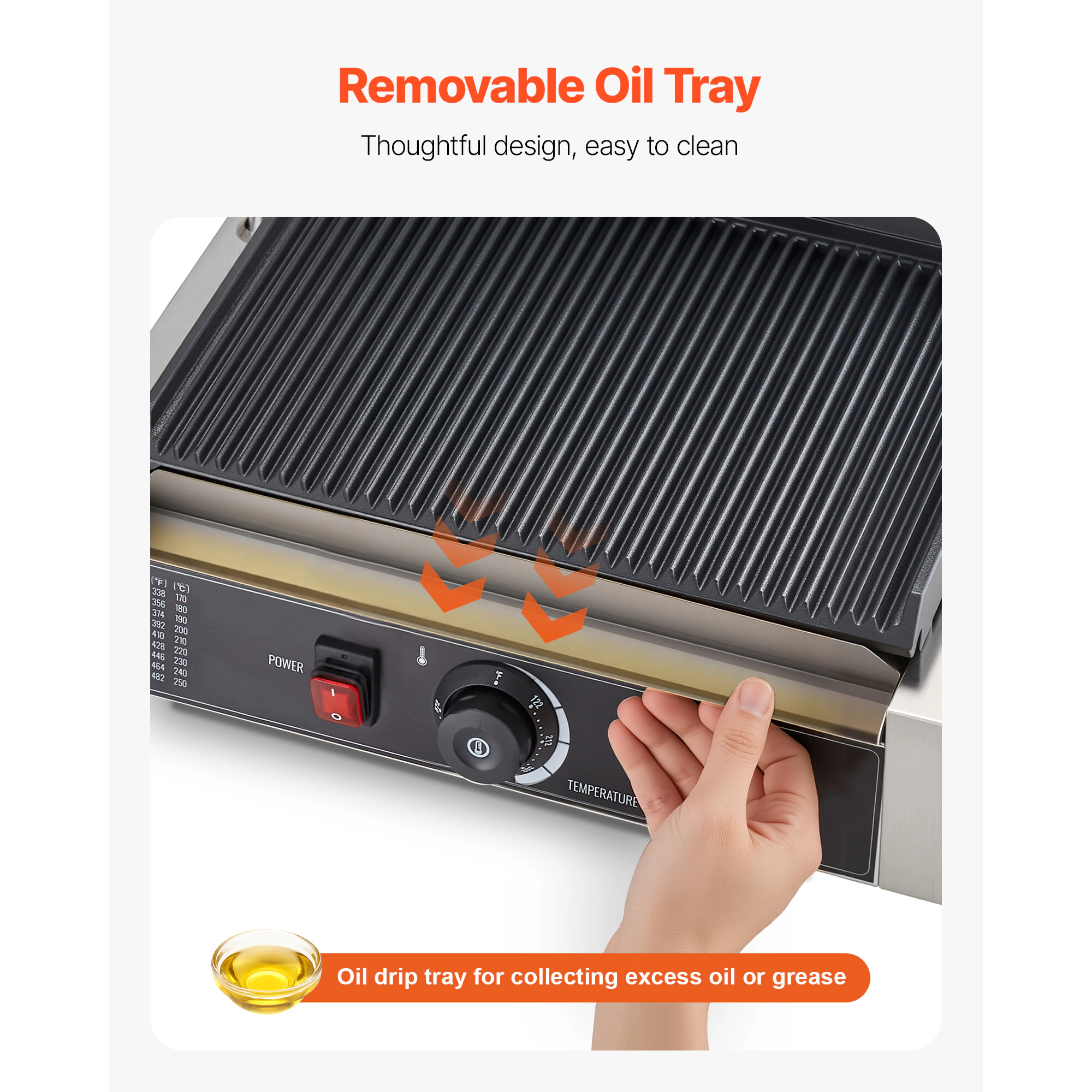 HONGGE Commercial Panini Grill 1800W Electric Sandwich Panini Maker Stainless Steel Sandwichs Press with Handle and