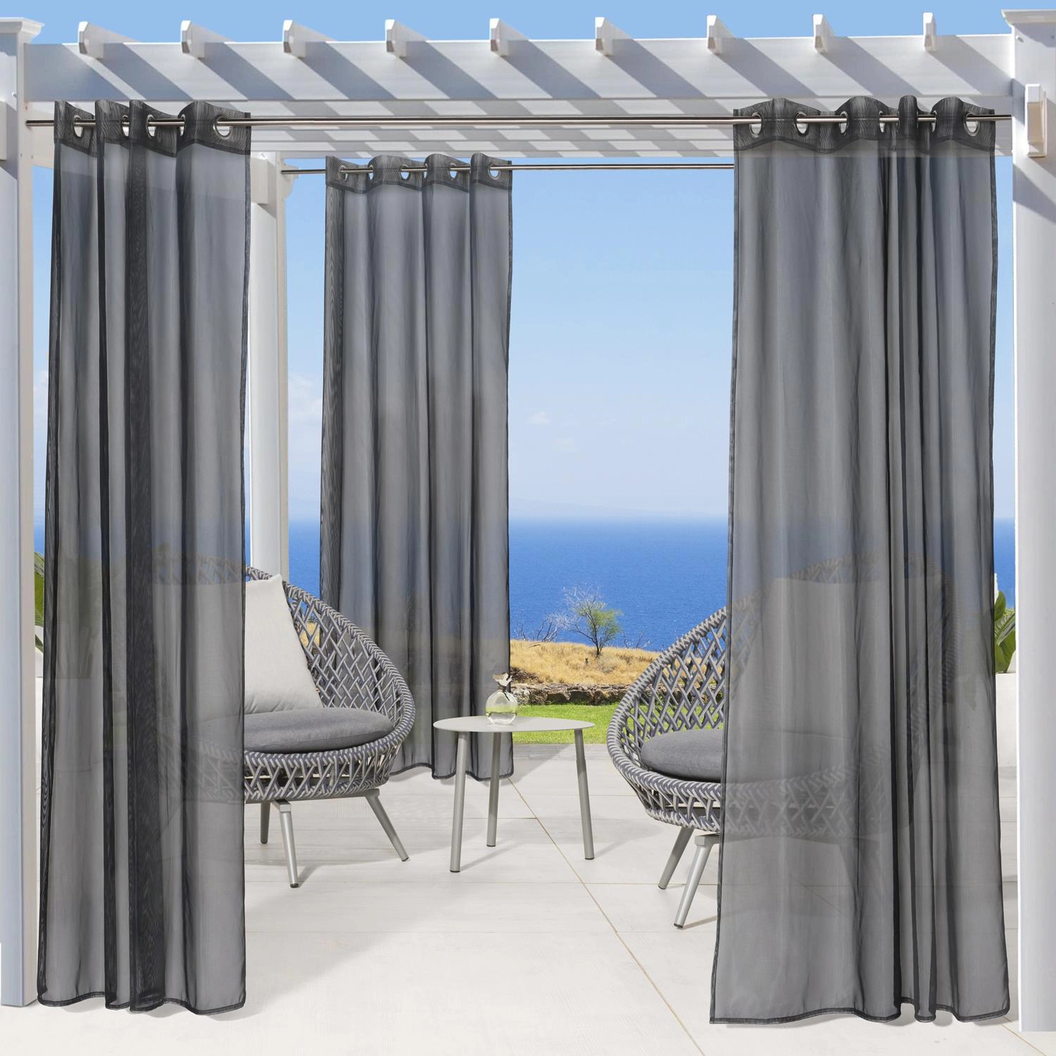 Commonwealth NO SEEM Curtain Grommet Top Panel 8 Matt Silver Grommets - 50"x108" - Black