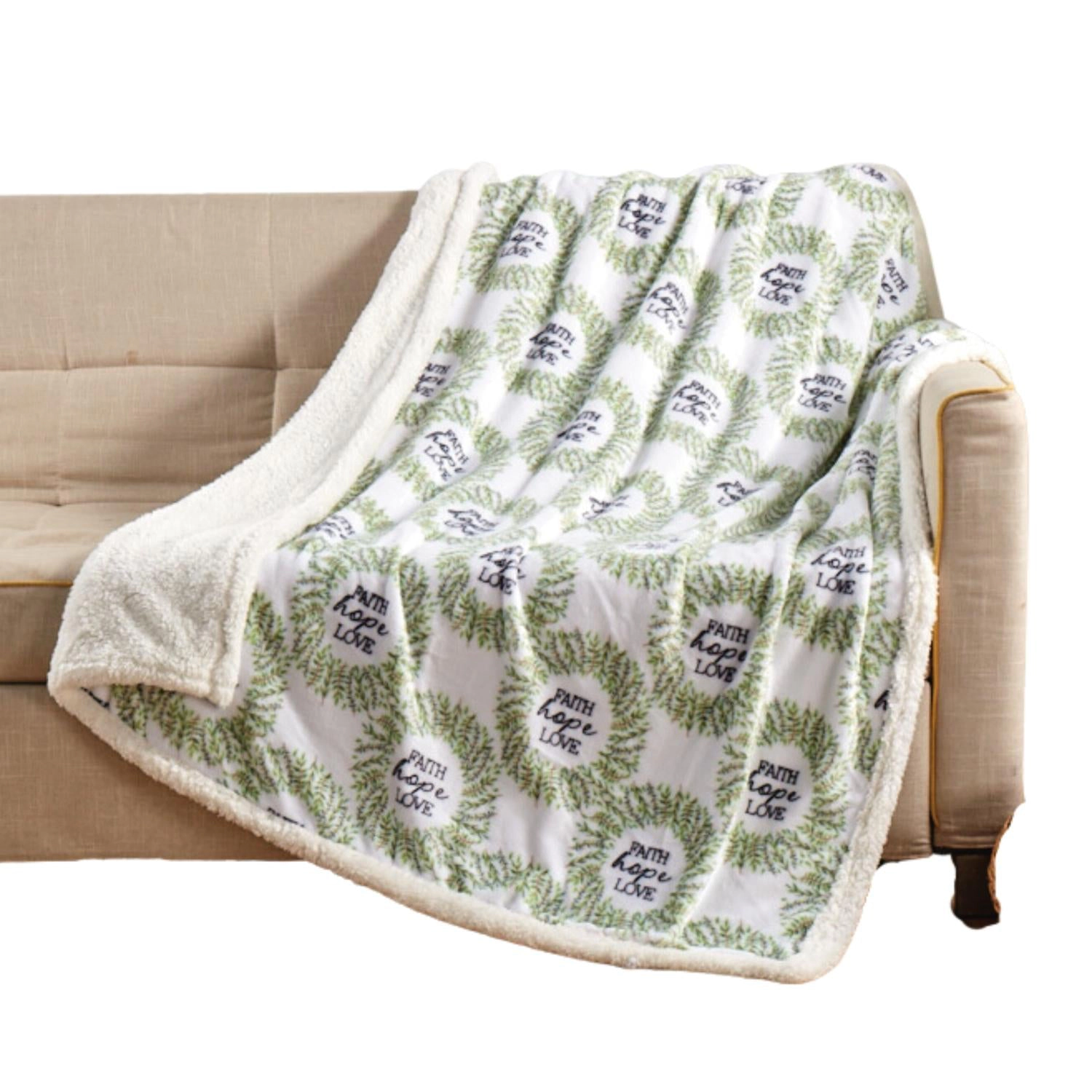 Plazatex Faith, Hope & Love with Sherpa Plush Decorative All Season Plum Throw Blanket 50" x 60" White