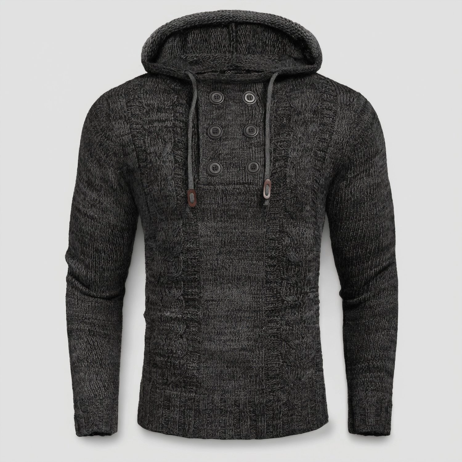COOFANDY Mens Casual Long Sleeve Hooded Sweater Fall Button Up Cable Knit Pullover