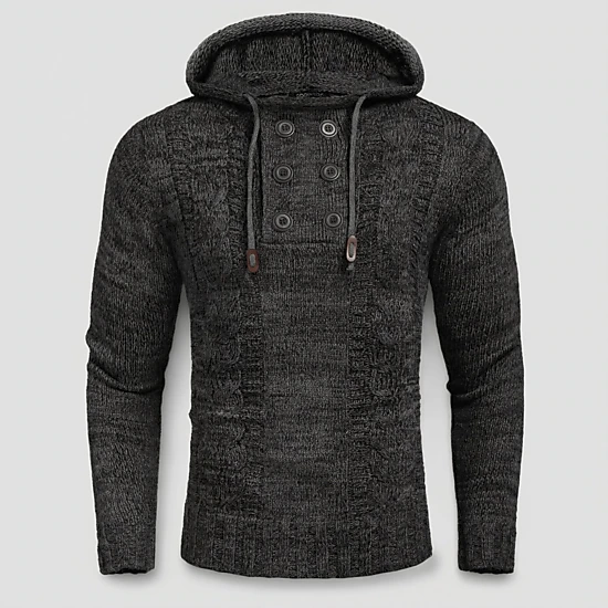 COOFANDY Mens Casual Long Sleeve Hooded Sweater Fall Button Up Cable Knit Pullover