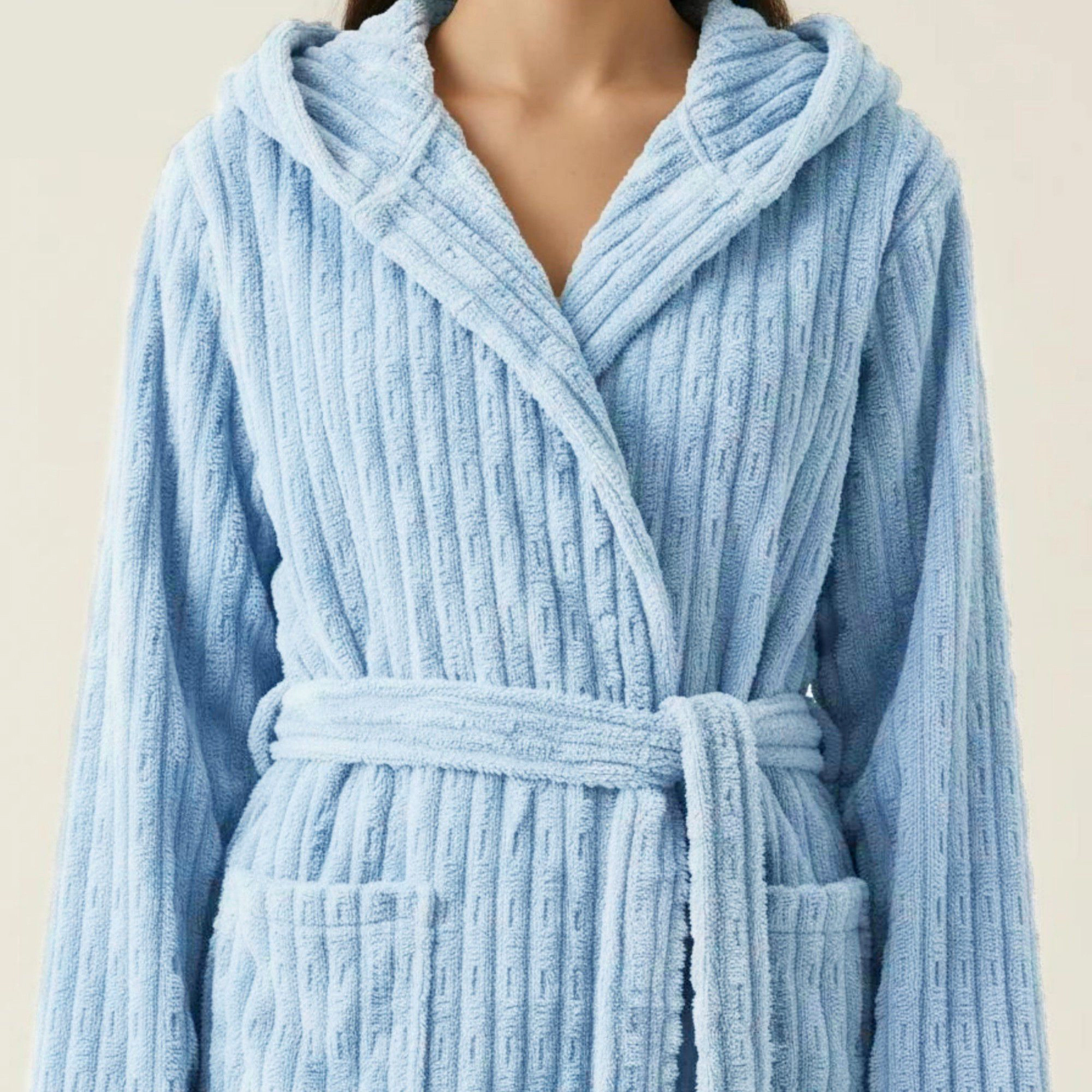 Anna-Kaci Women's Hooded Plush Long Robe with Tie Waist Belt Textured Soft Warm Full Length Bathrobe