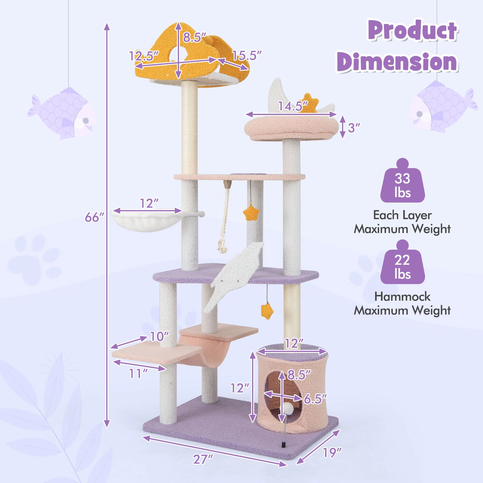 SlickBlue Multi-Level Cat Tower with Scratching Posts, Hammock & Condo